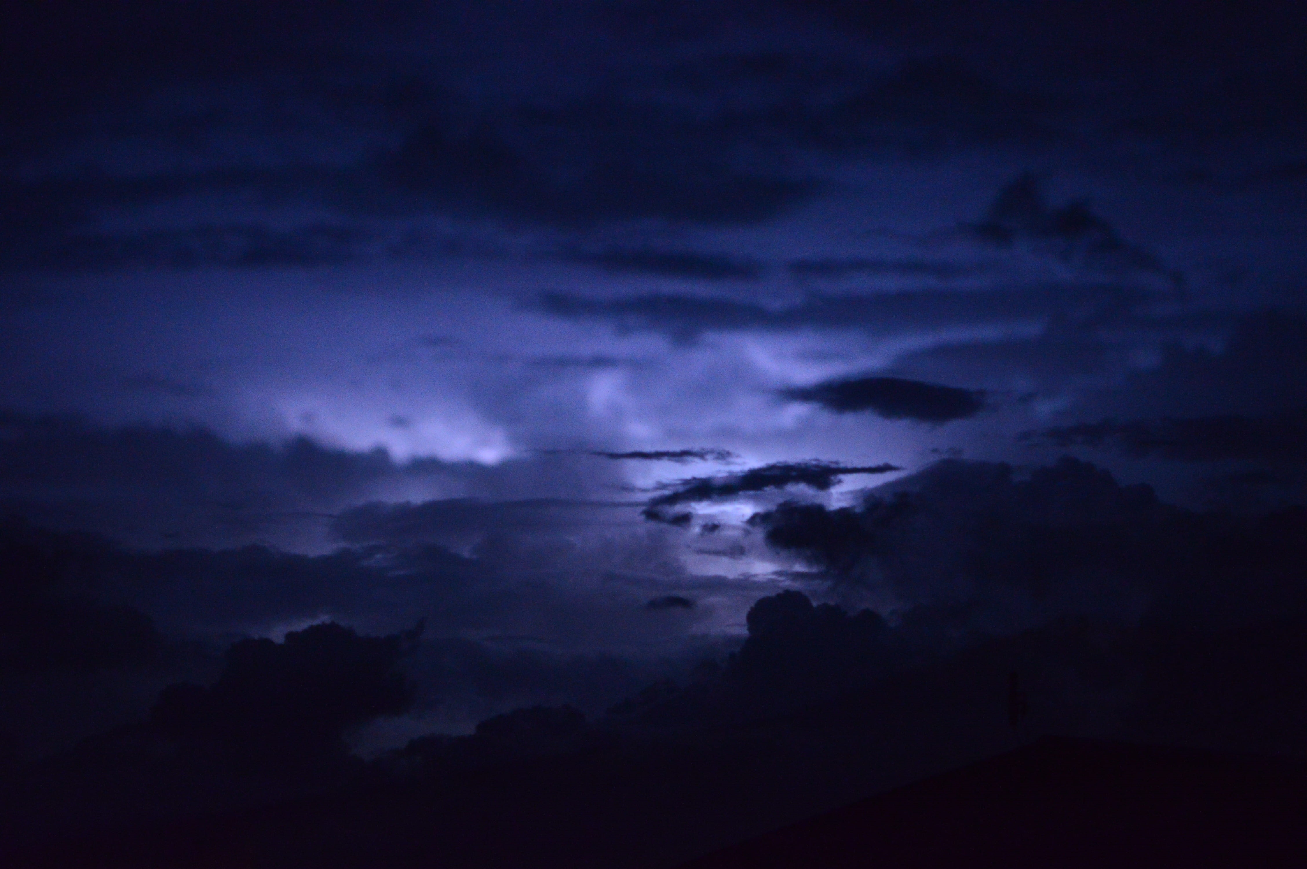 beauty in nature, silhouette, blue, cloudscape, dark, ominous, clouds, moody, weather, power in nature, nature, overcast, rain, outdoors, lightning, no people, HD Wallpaper
