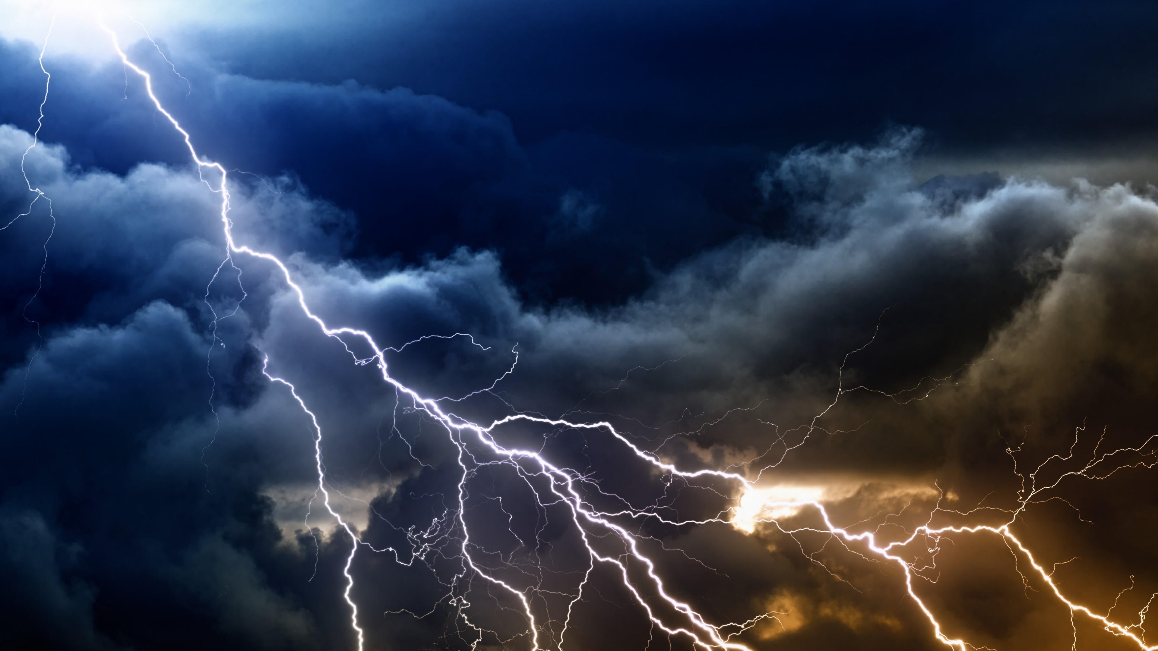 lightning, stormy, storm, sky, night, cloudy, 4K, clouds, HD Wallpaper