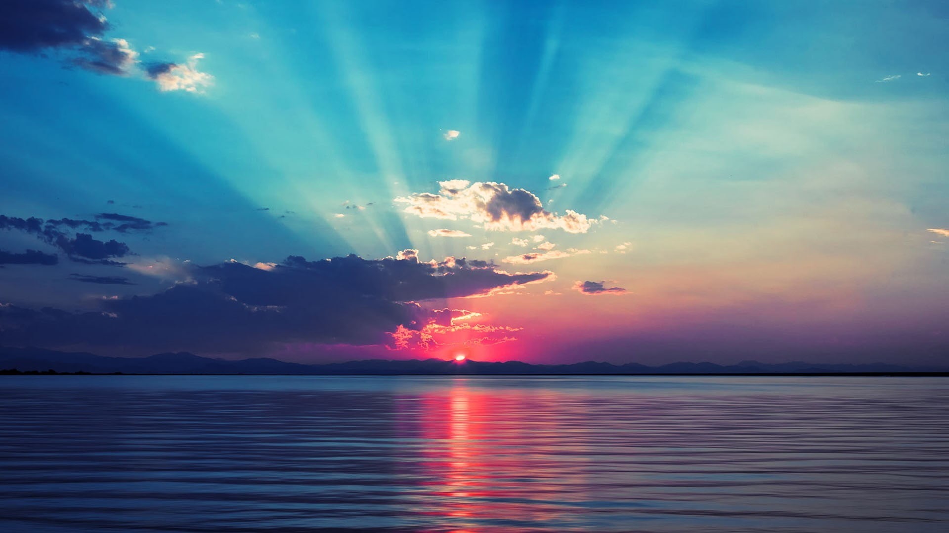 red, backgrounds, summer, seascape, sunbeam, tranquil Scene, morning, beauty In Nature, light - Natural Phenomenon, night, blue, twilight, tranquility, HD Wallpaper