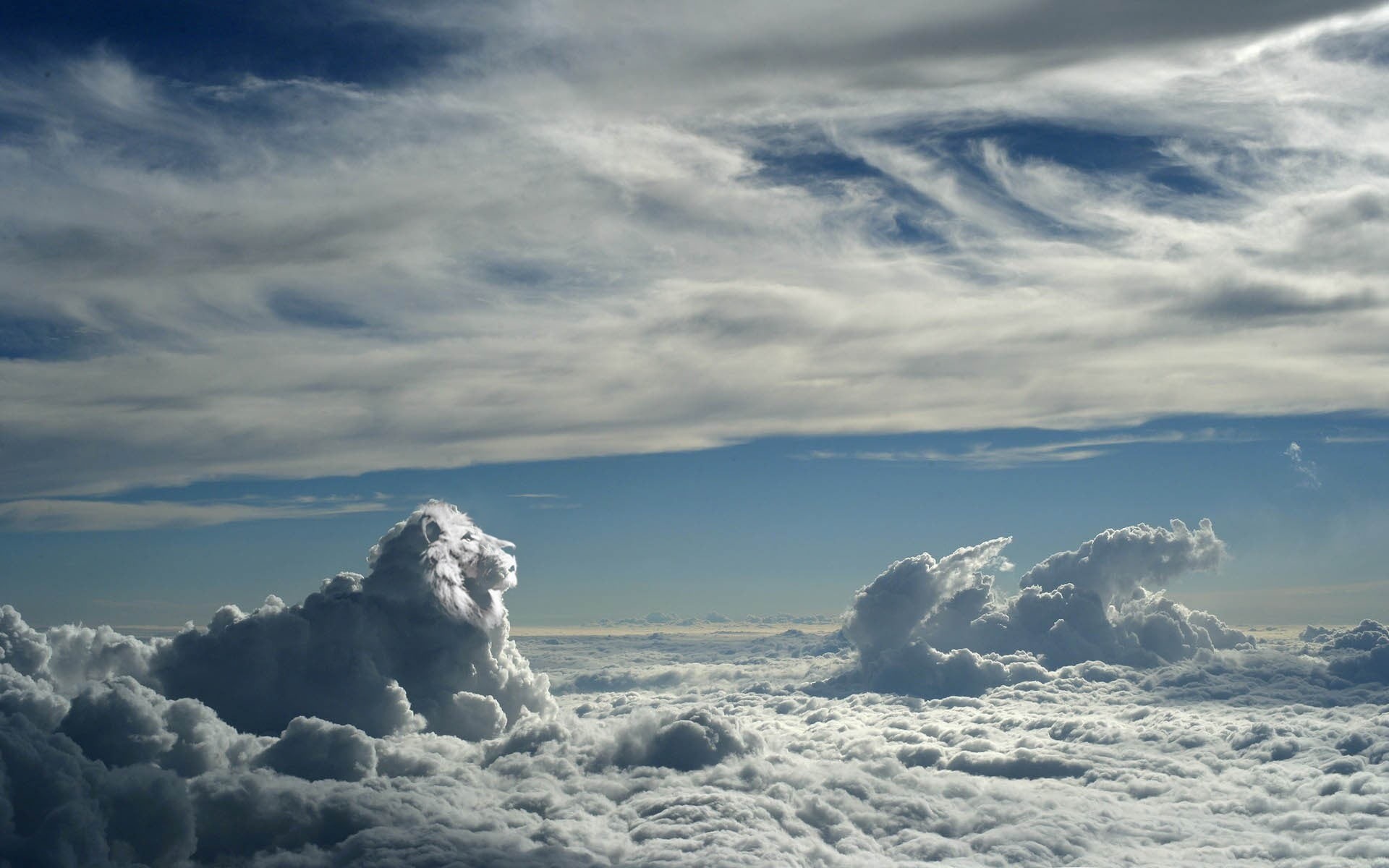 artwork, horizon, animals, non-urban scene, no people, tranquility, digital art, cloud - sky, day, blue, cold temperature, lion, beauty in nature, tranquil scene, HD Wallpaper