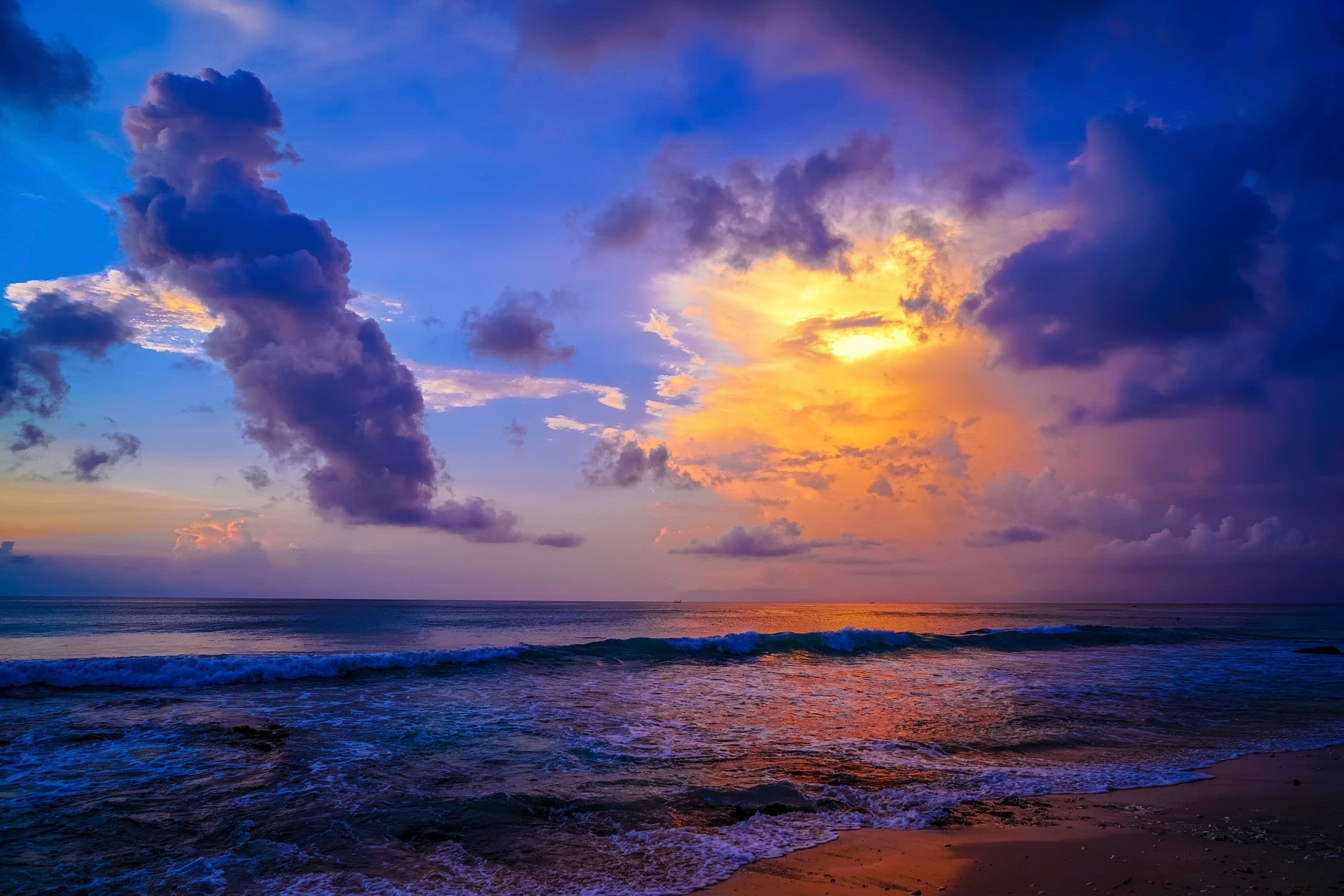 sea, Indonesia, beach, 1080P, dreamland beach, dreamland, hour, Bali, golden, HD Wallpaper