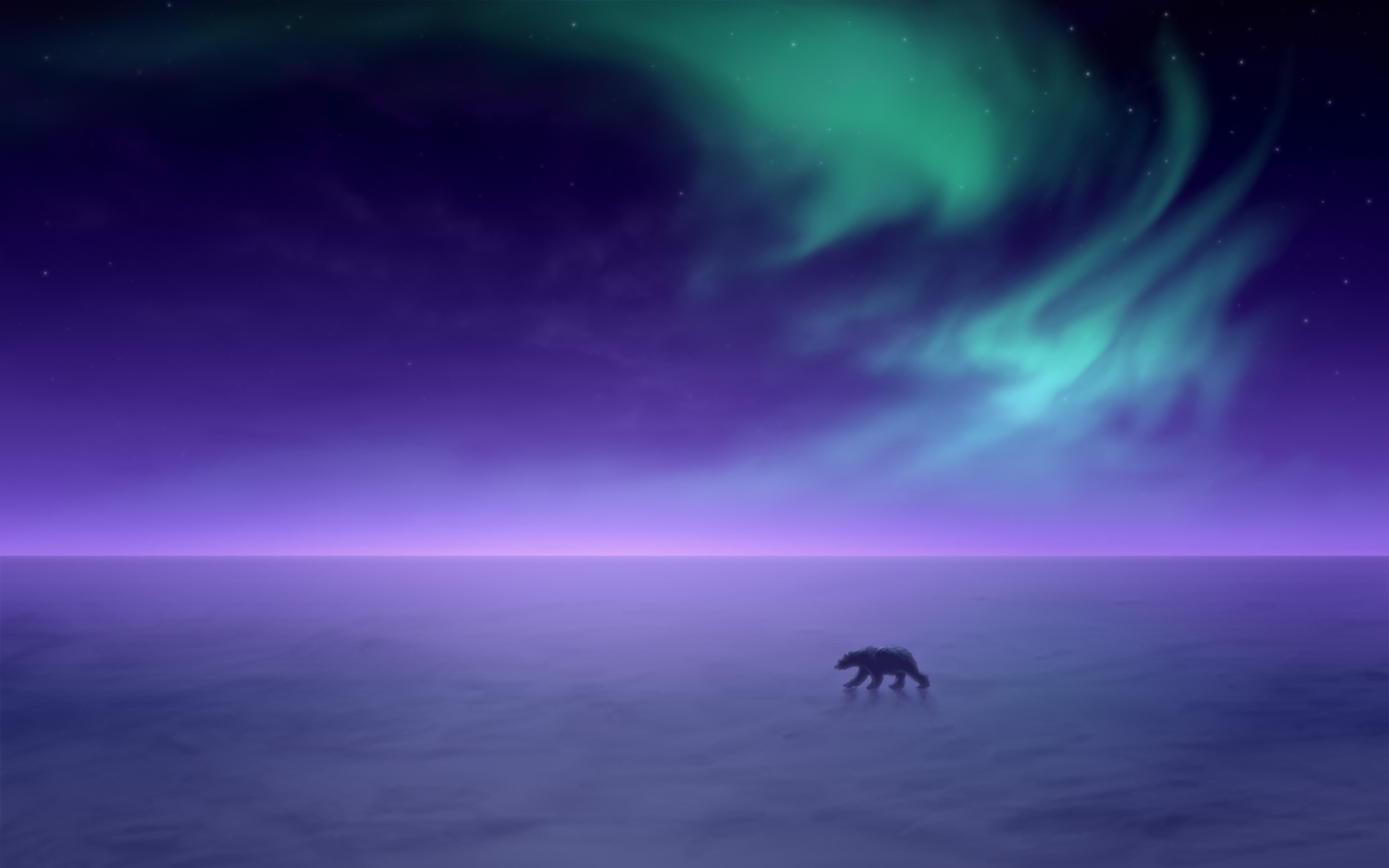 Northern Lights, 2K, Polar bear, Aurora Borealis, HD Wallpaper