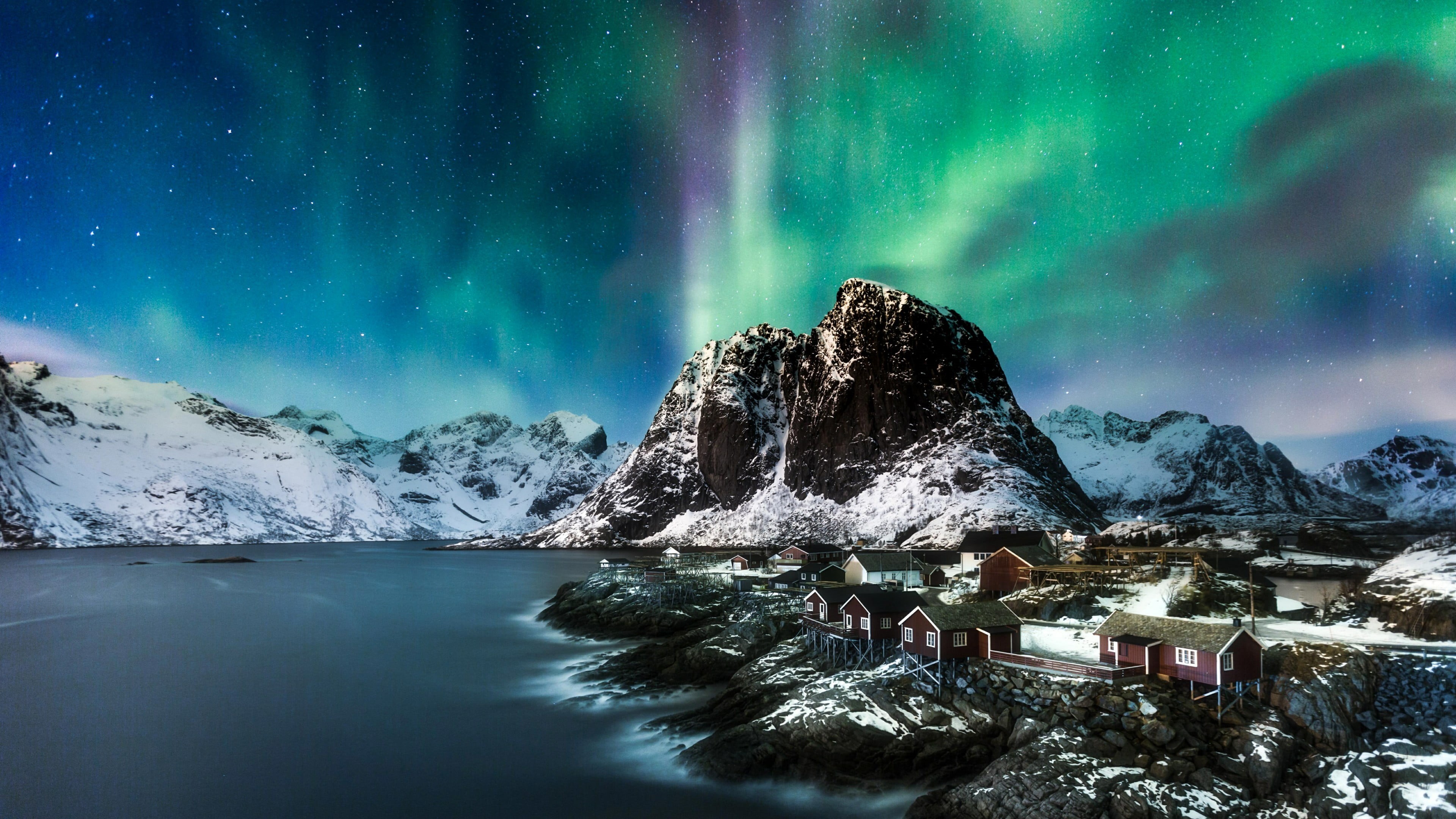 aurora polaris, phenomenon, aurora borealis, cold temperature, beauty in nature, cloud - sky, landscape, snowcapped mountain, no people, freezing, night, HD Wallpaper