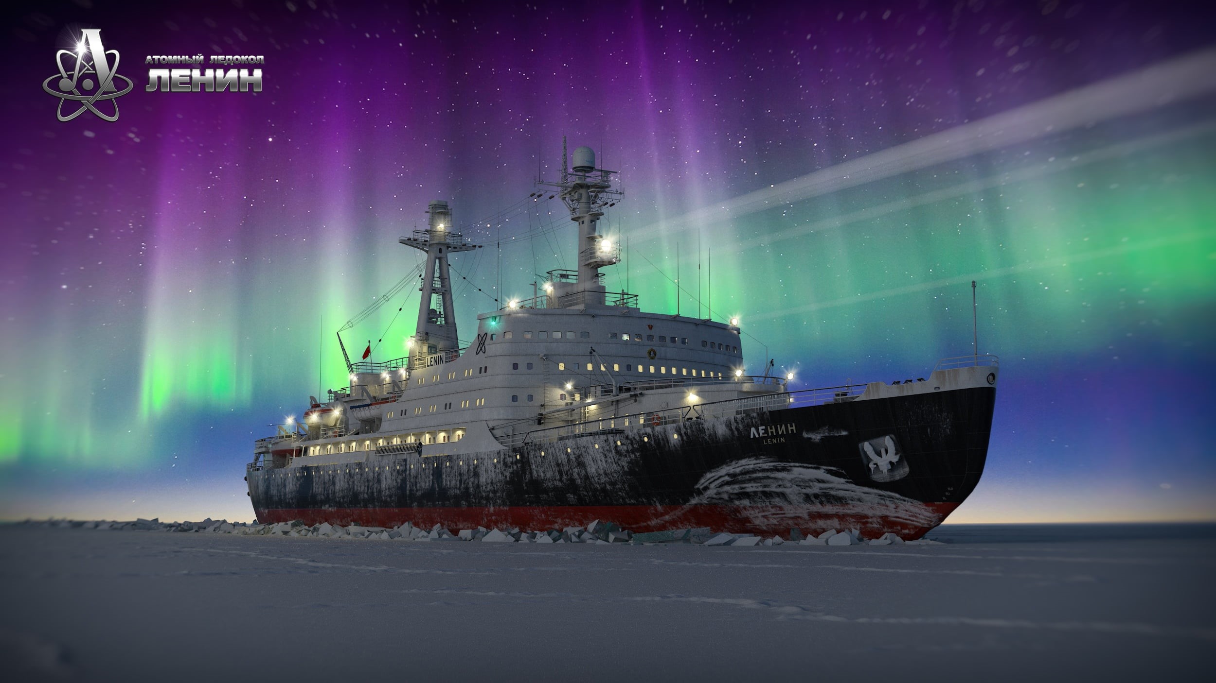 Winter, Denis Eremenko, Polar Lights, Icebreaker, 1080P, Denis_er, Pole, The Lord Of The Arctic, Snow, Nuclear-powered icebreaker, The ship, " Lenin", HD Wallpaper