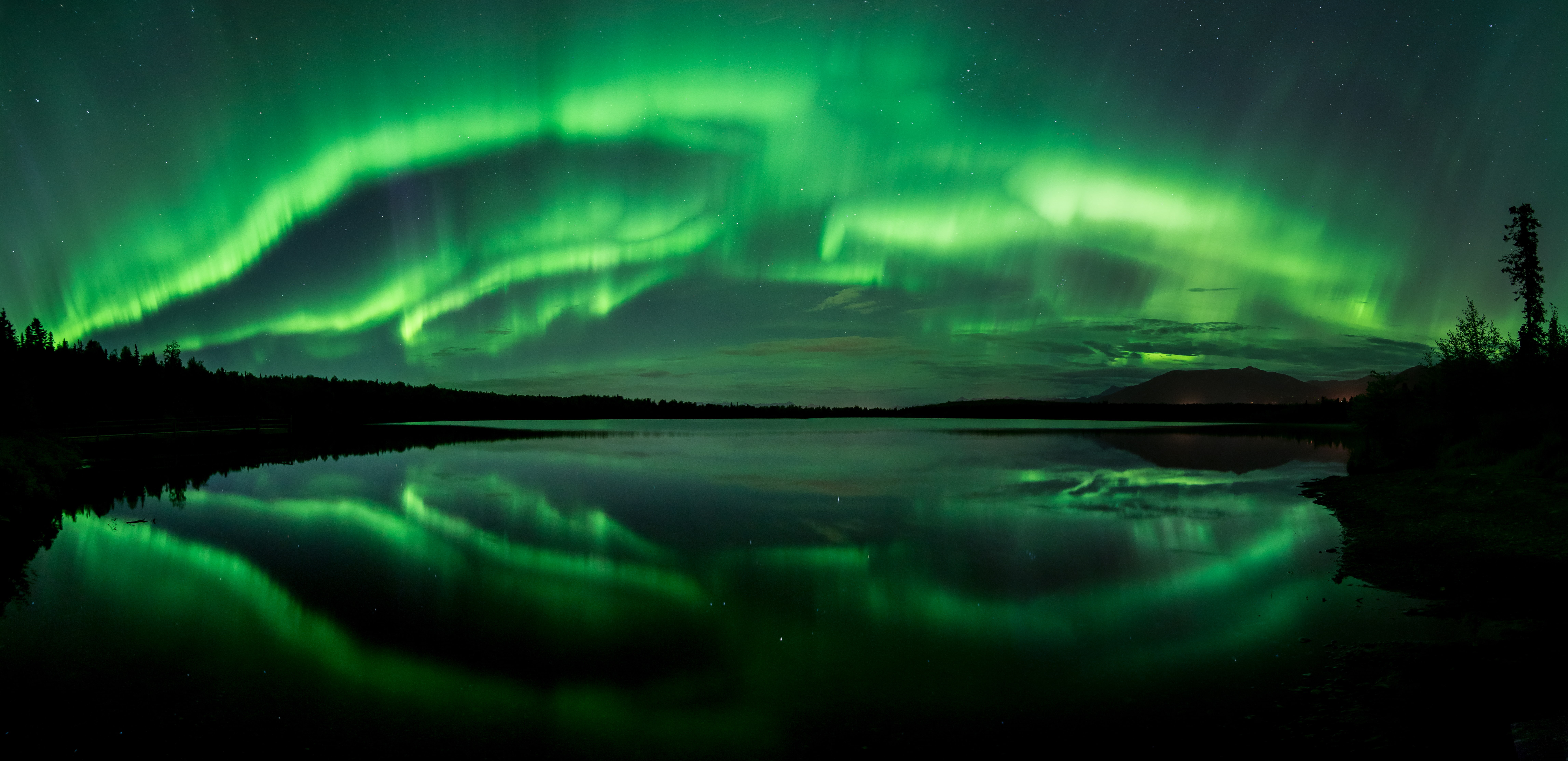 Aurora Borealis, 4K, Alaska, Beach Lake, 8K, Northern Lights, Panorama, 8K, HD Wallpaper