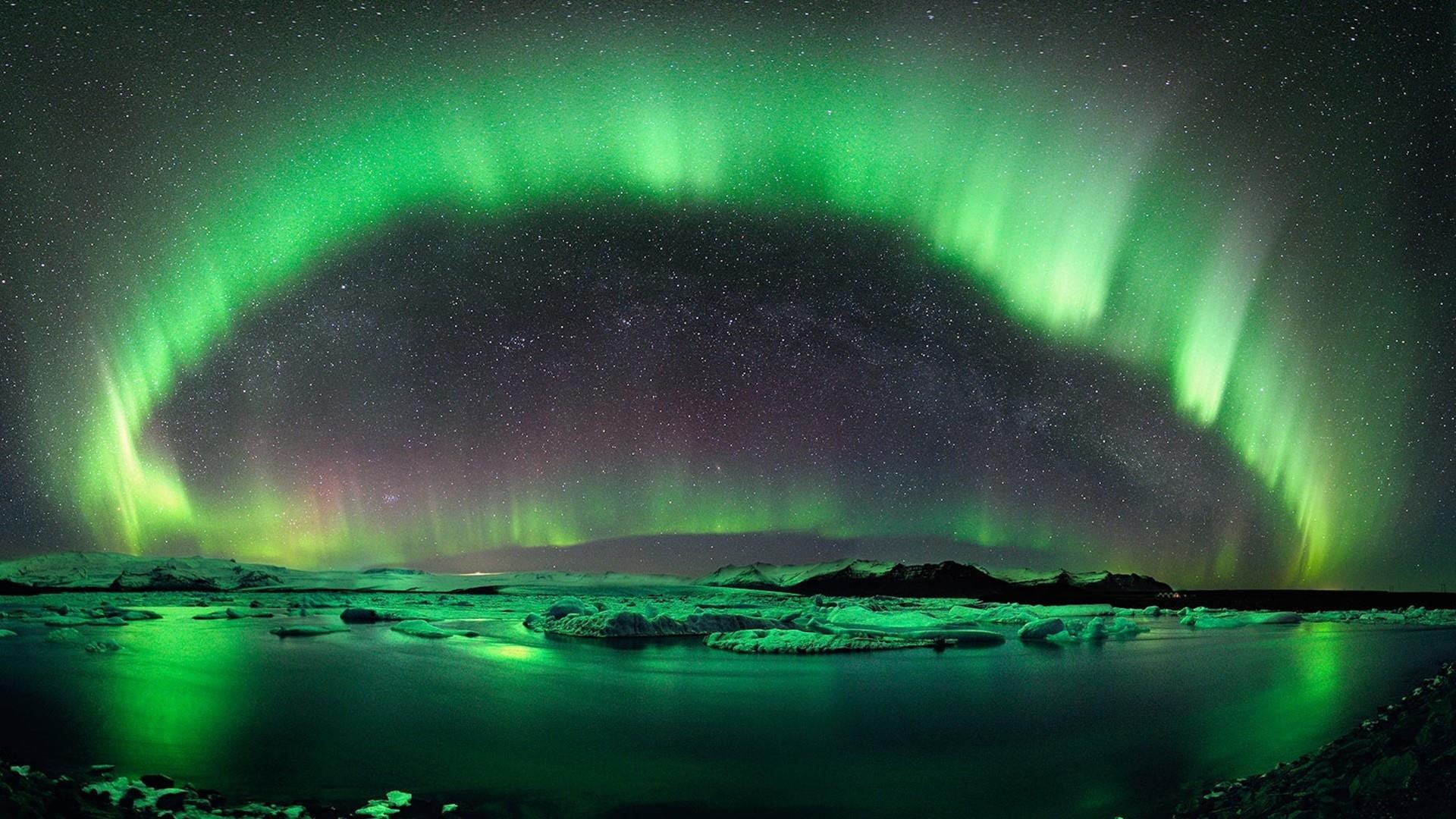 stars, northern lights, aurora borealis, scenery, starry night, sky, 1080P, night sky, night, HD Wallpaper