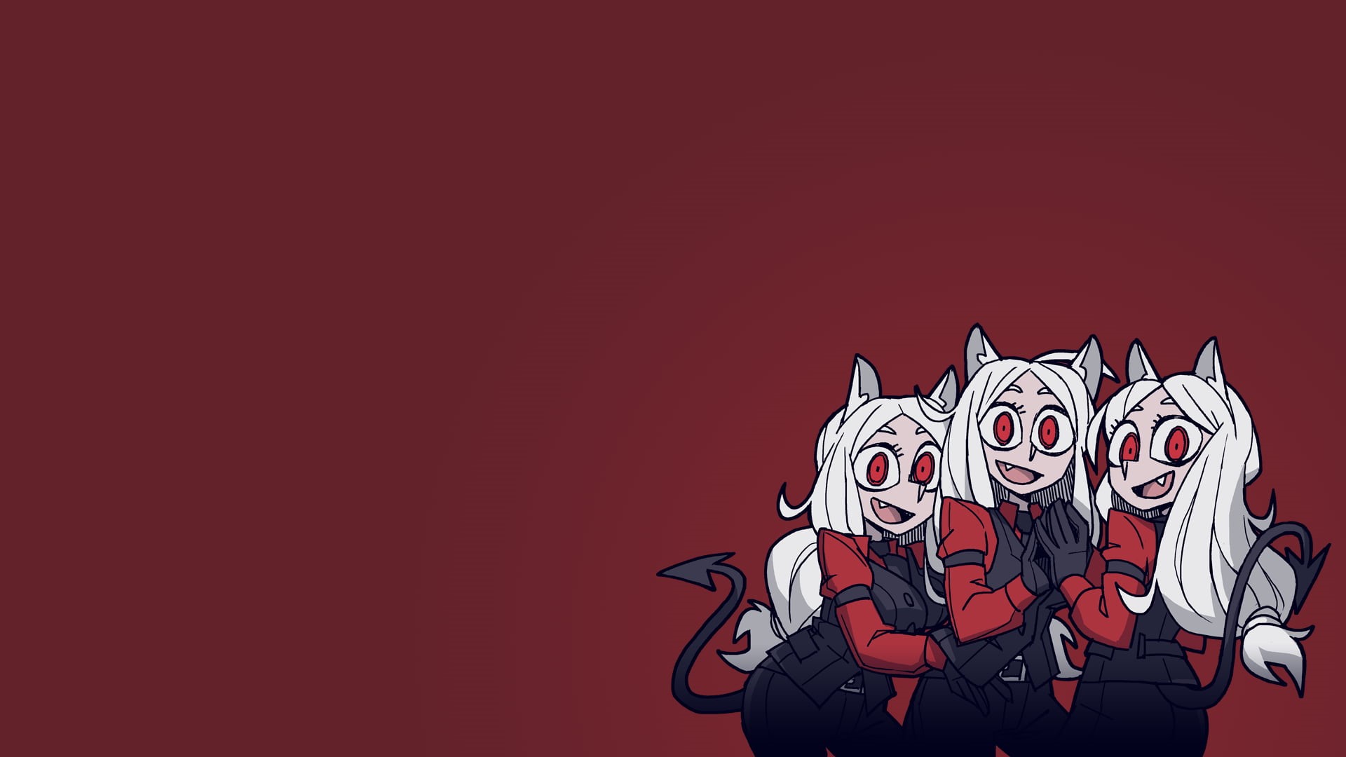 tail, Helltaker, demon girl, anime, simple background, demon girls, red eyes, animal ears, 1080P, blond hair, anime girls, gloves, HD Wallpaper