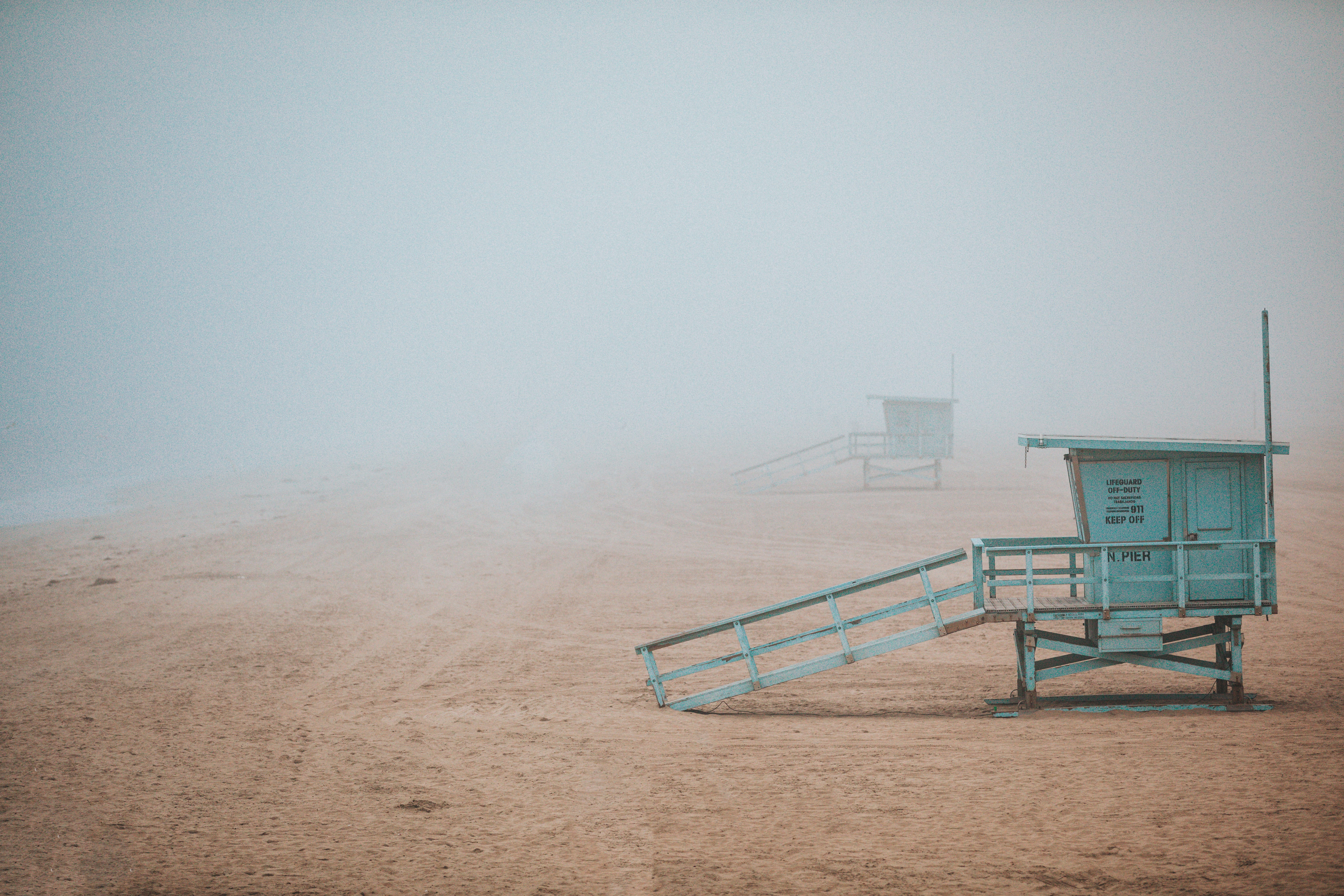 watchtower, mist, outdoors, fog, tranquility, sea, lifeguard tower, built structure, safety, adventure, wanderlust, land, pacific ocean, wooden, cabin, HD Wallpaper