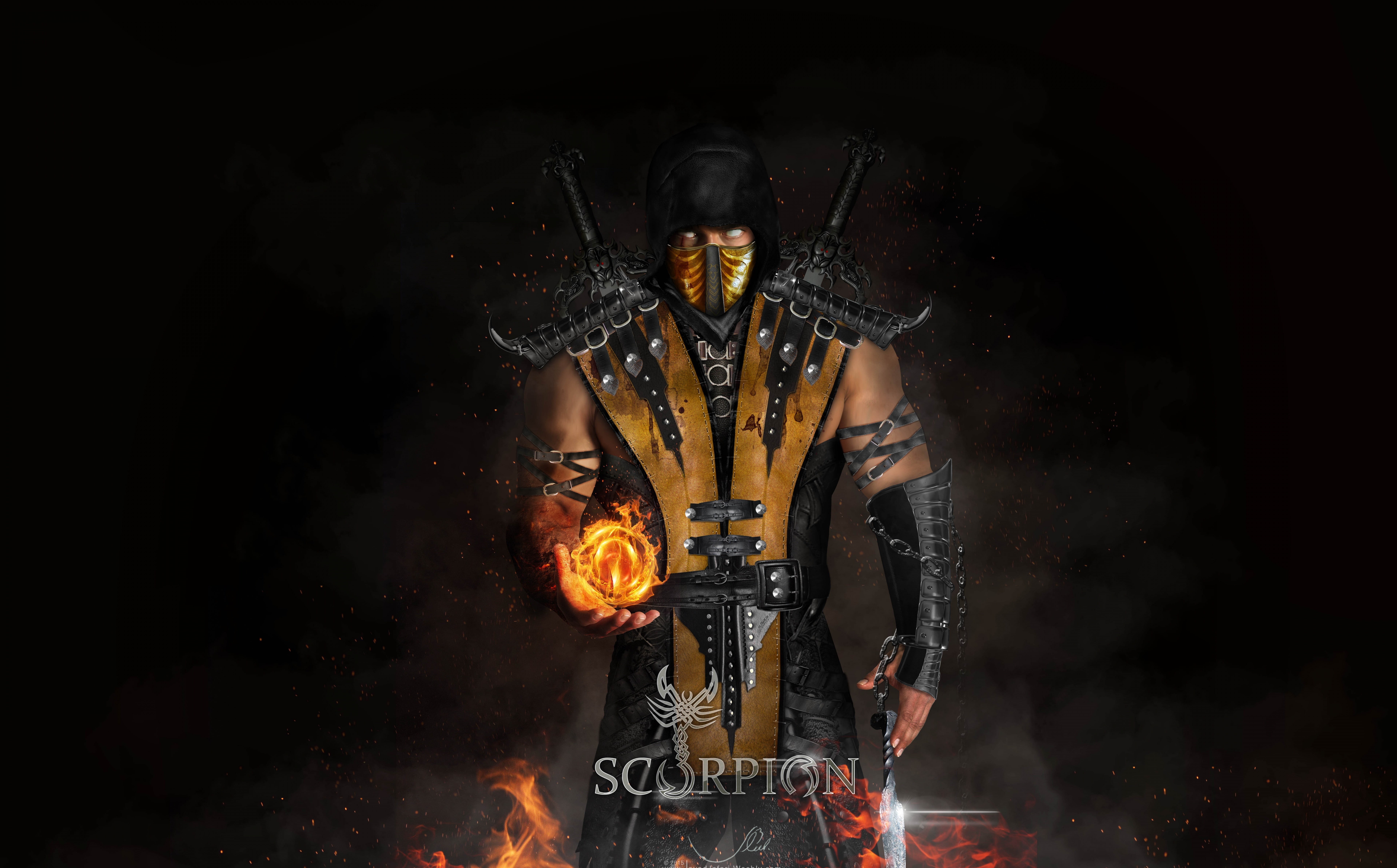 Fighter, Artwork, Ninja, Character, sport, fire, adult, photomanipulation, fantastic, hand, javadjafari, burning, one person, headwear, activity, Photoshop, HD Wallpaper