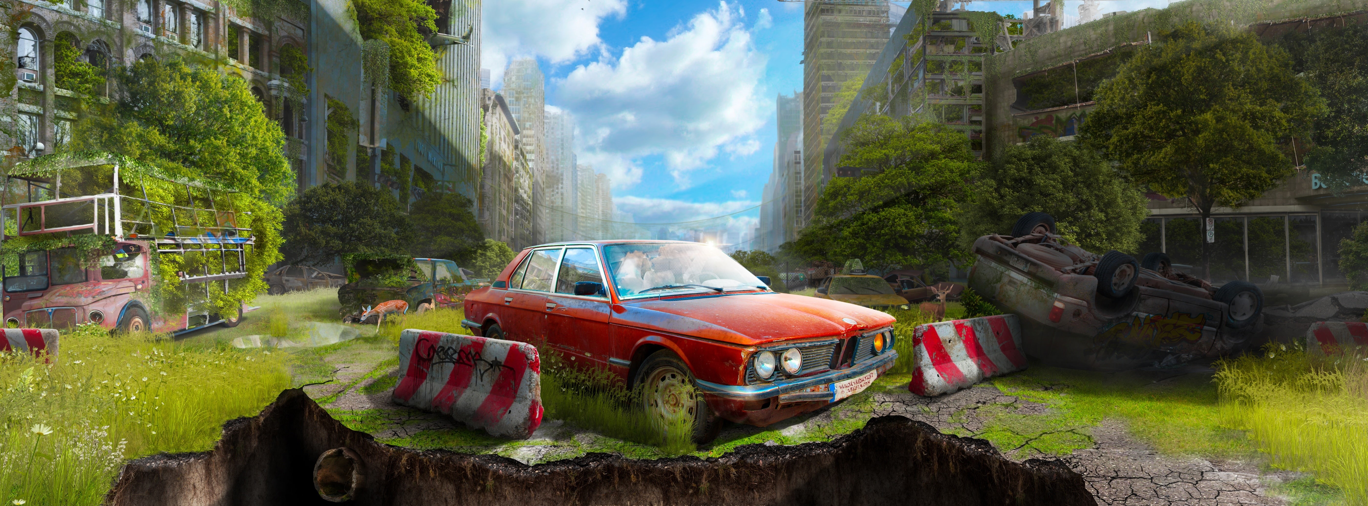 Manipulation, building exterior, Photoshop, photomanipulation, Illustration, car, sky, red, plant, nature, Cars, land vehicle, day, no people, HD Wallpaper
