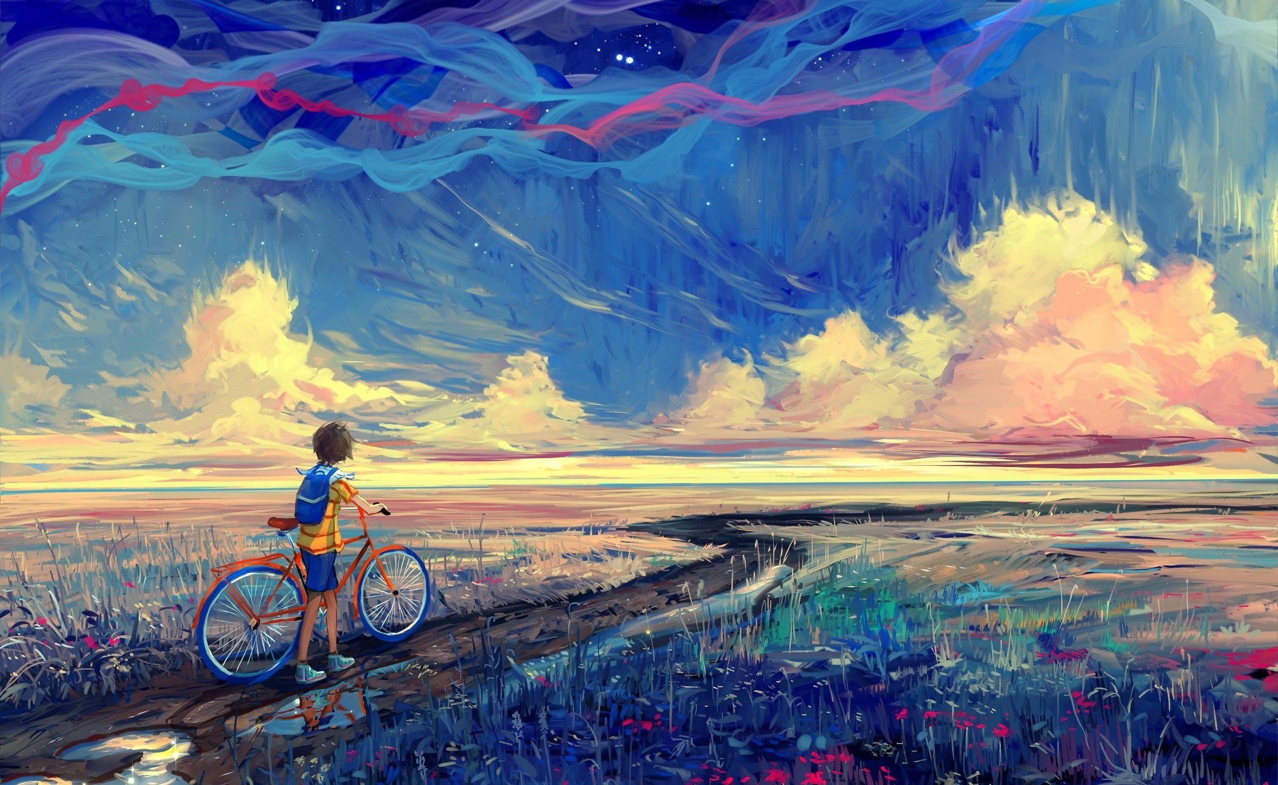 2K, #digitalart, #amazingart, Artistic, journey, #landscape, #Bicycle, #painting, bicycle, #Path, #Child, Drawings, HD Wallpaper