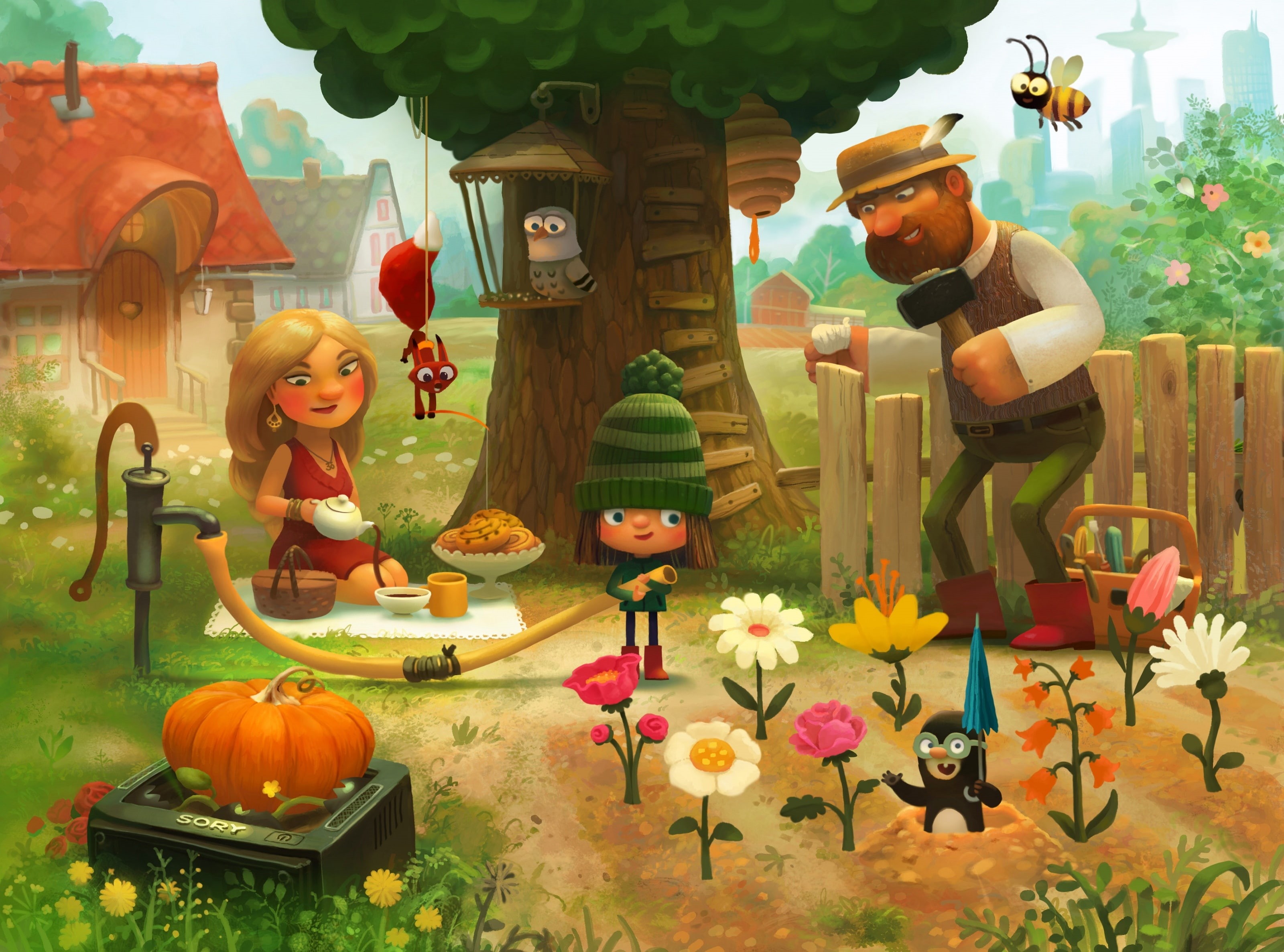 Design, Story, harmony, GreenRidingHood, Childish, child, life, Family, 2K, Artistic, Drawings, organic, Countryside, Tale, Fairytales, Illustration, Picnic, HD Wallpaper