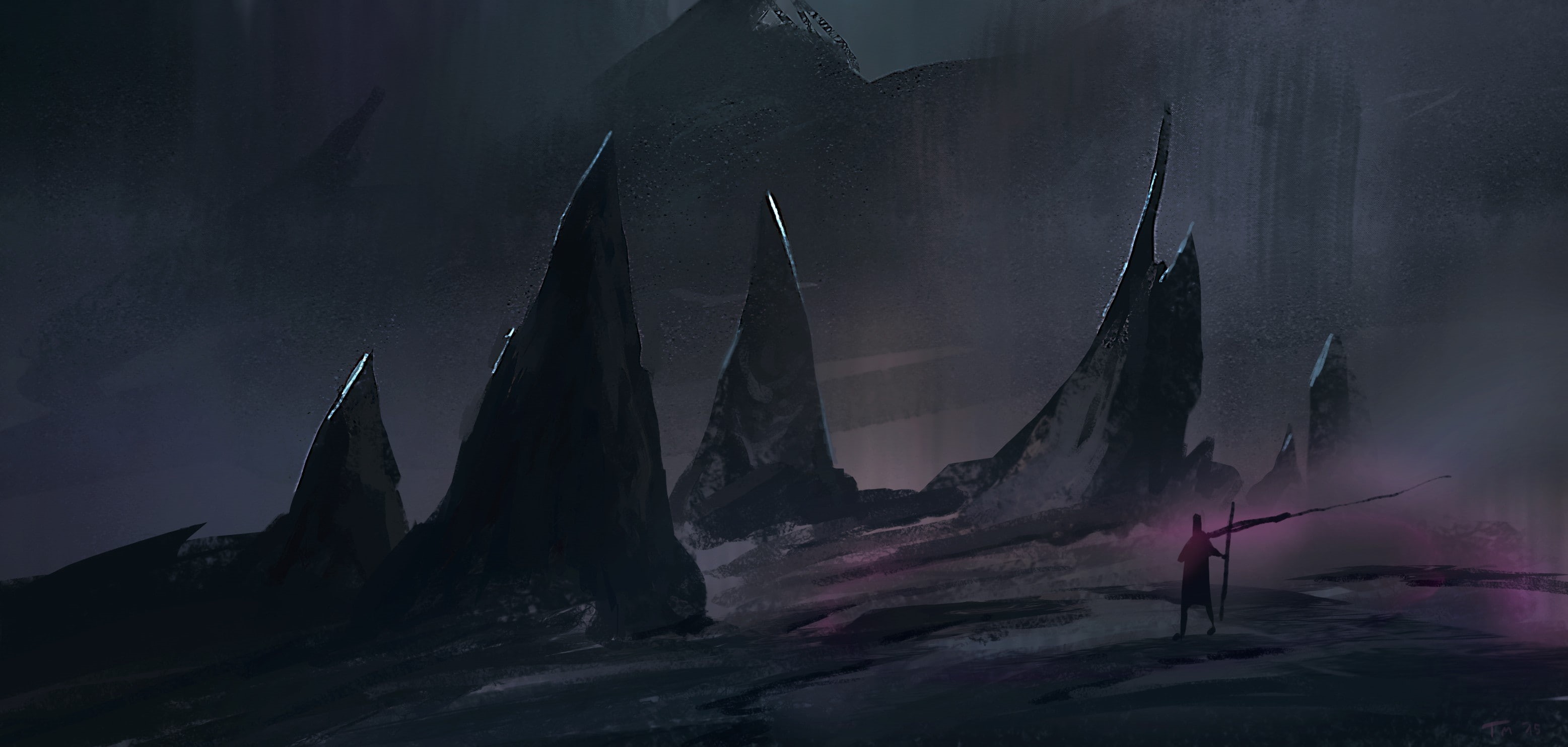 fantasy art, artwork, digital, dark, digital art, 2K, landscape, art, rock, fantasy, HD Wallpaper