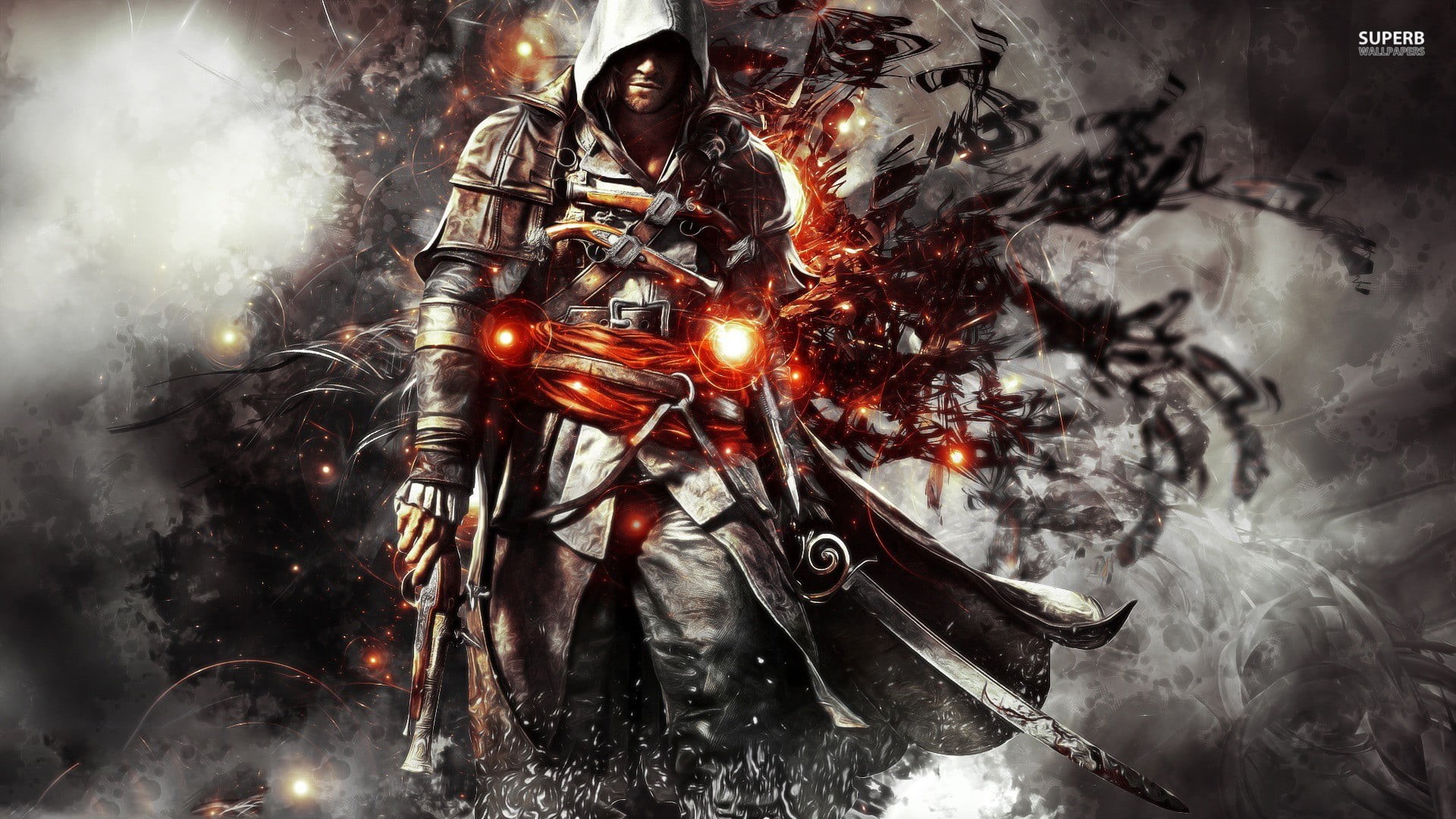 obscured face, video games, illustration, occupation, Assassins Creed, holding, indoors, burning, adult, Assassins Creed: Black Flag, preparation, fire - natural phenomenon, HD Wallpaper