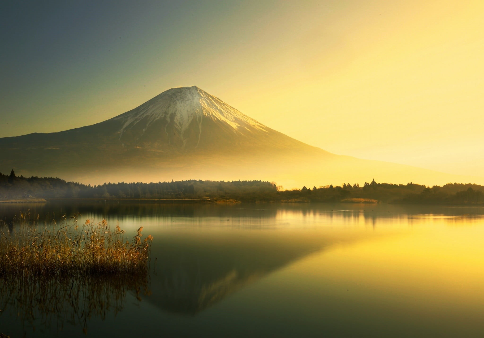 mountains, sunset, fog, fuji, sky, landscape, idyllic, non-urban scene, mt, reflective, tranquil scene, nature, outdoors, Mount Fuji, beauty in nature, HD Wallpaper