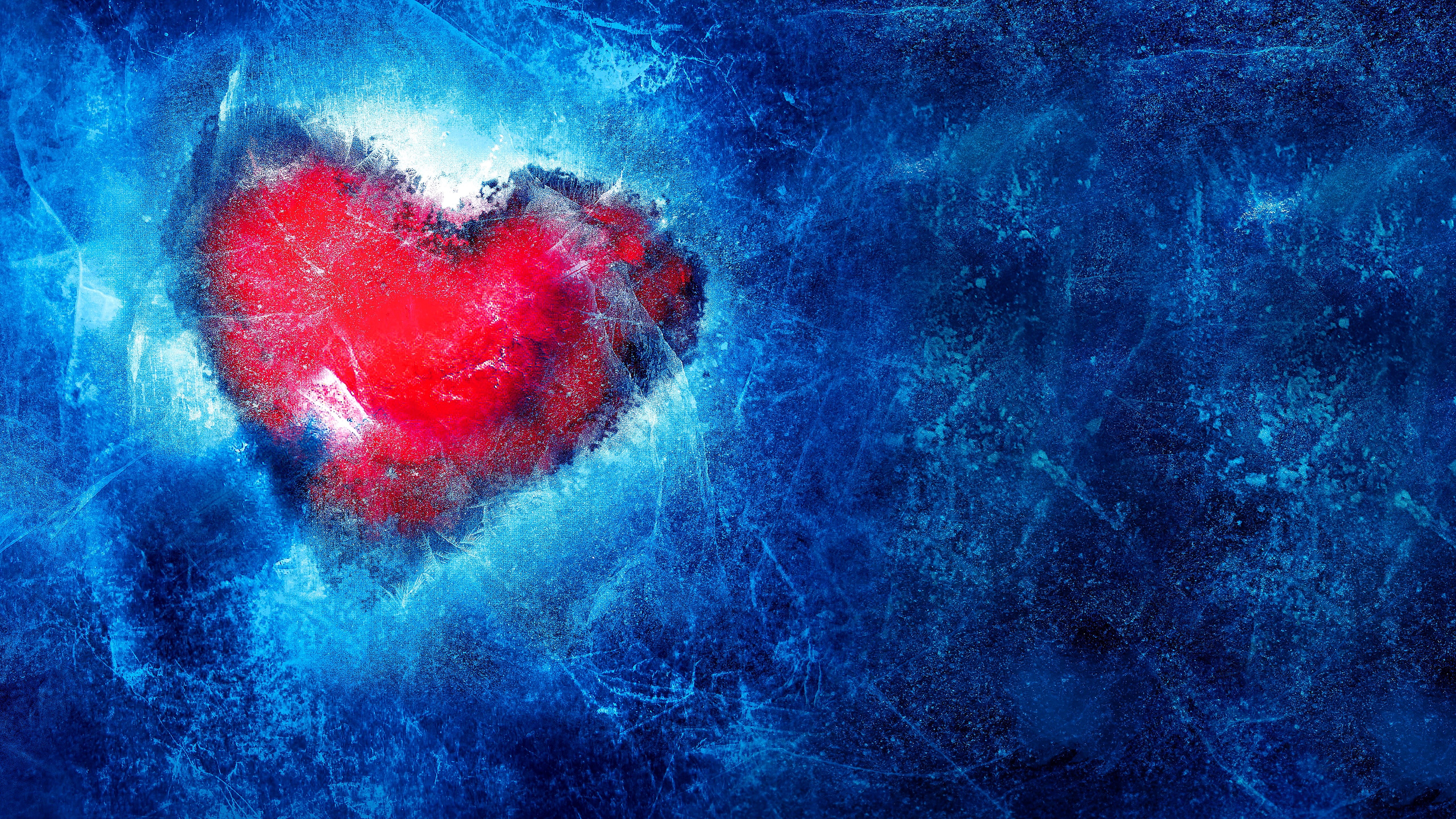 love, red, heart, 5K, 5k, icy, 5k uhd, blue, frozen, ice, HD Wallpaper