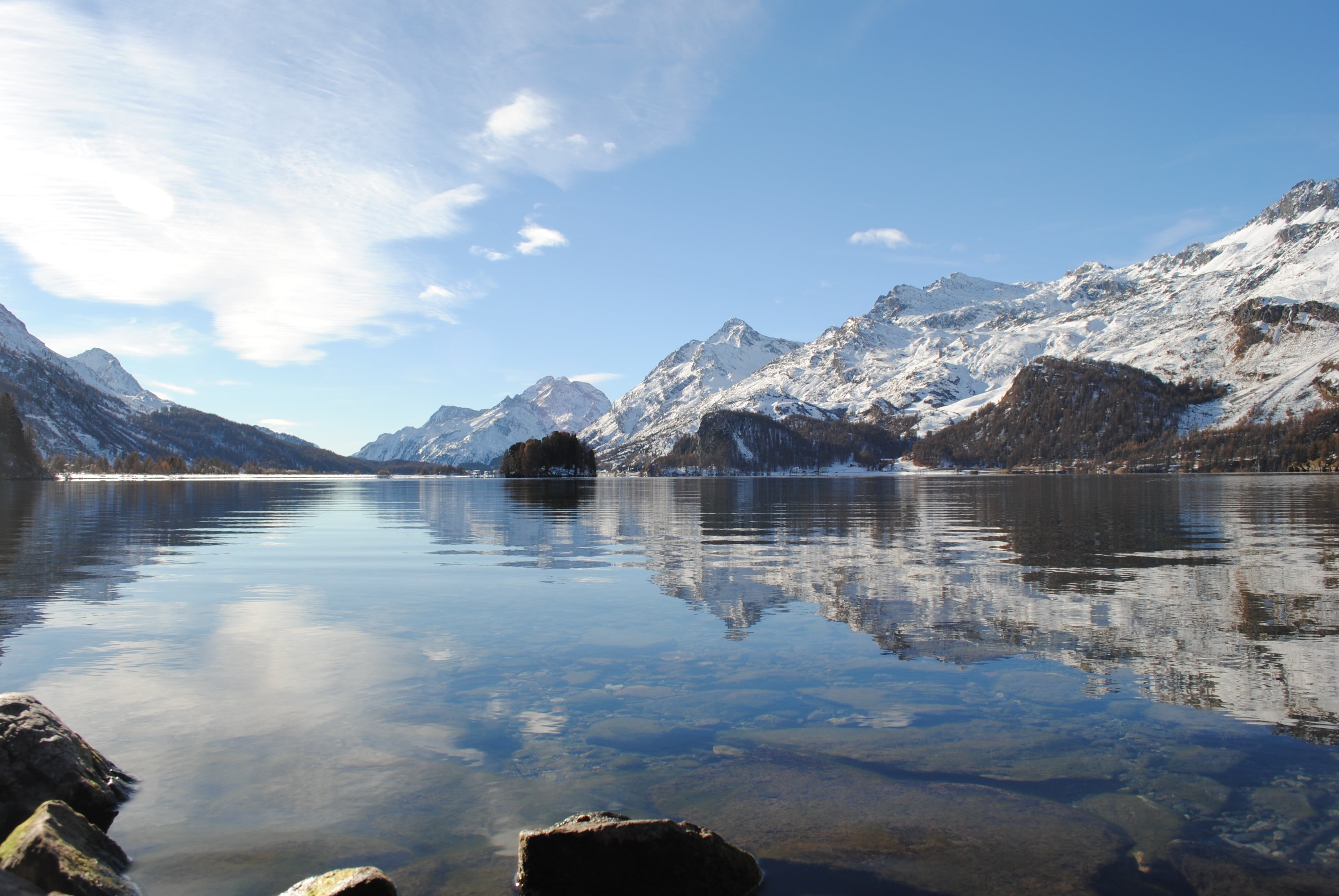 day, no people, tranquil scene, stones, Swiss Alps, Switzerland, reflection, mountains, outdoors, 4K, winter, mountain range, nature, beauty in nature, HD Wallpaper