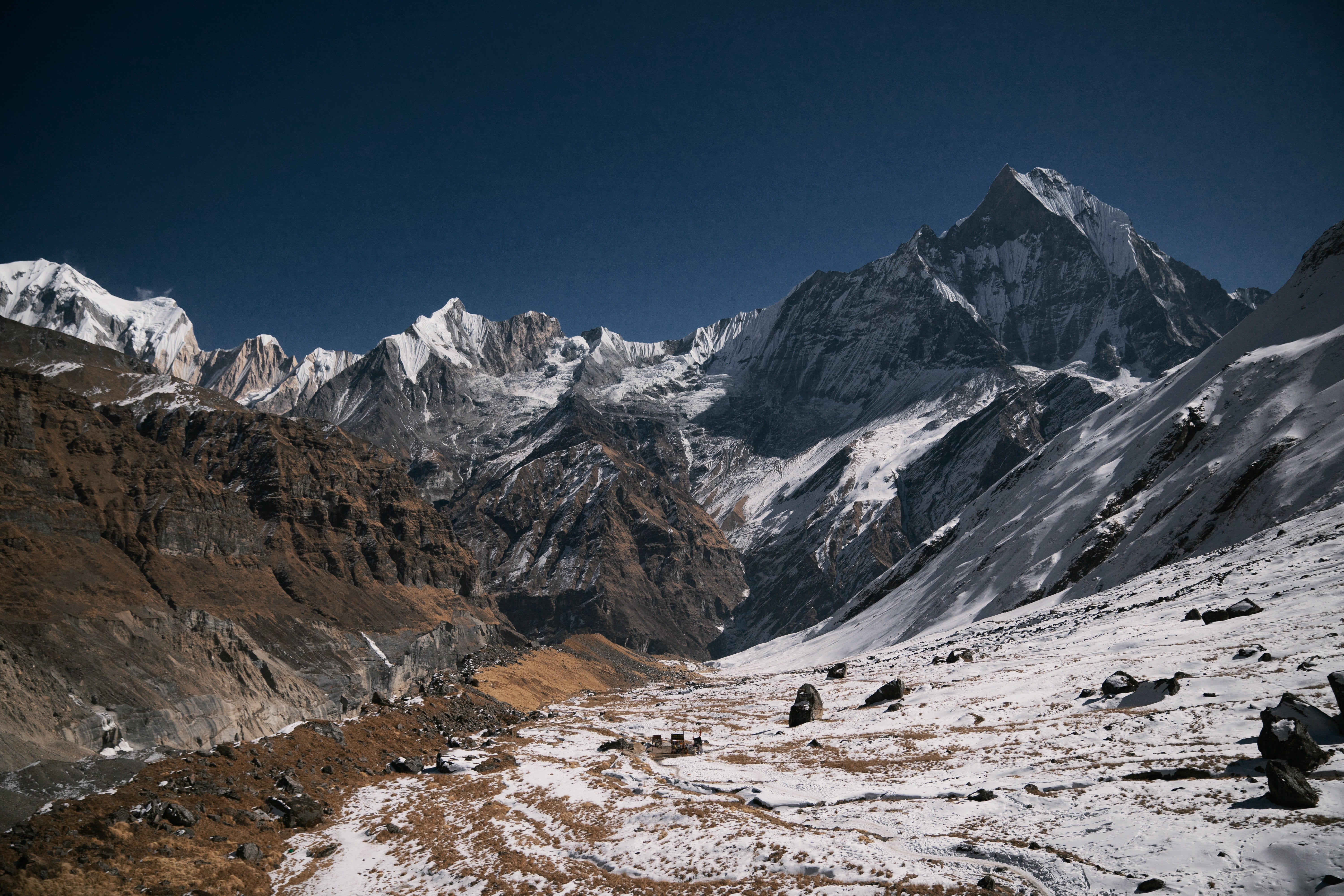 glacier, mountain range, mountain peak, no people, landscape, beauty in nature, outdoors, day, himalayas, rock, winter, bird, scenery, asia, scenics - nature, HD Wallpaper