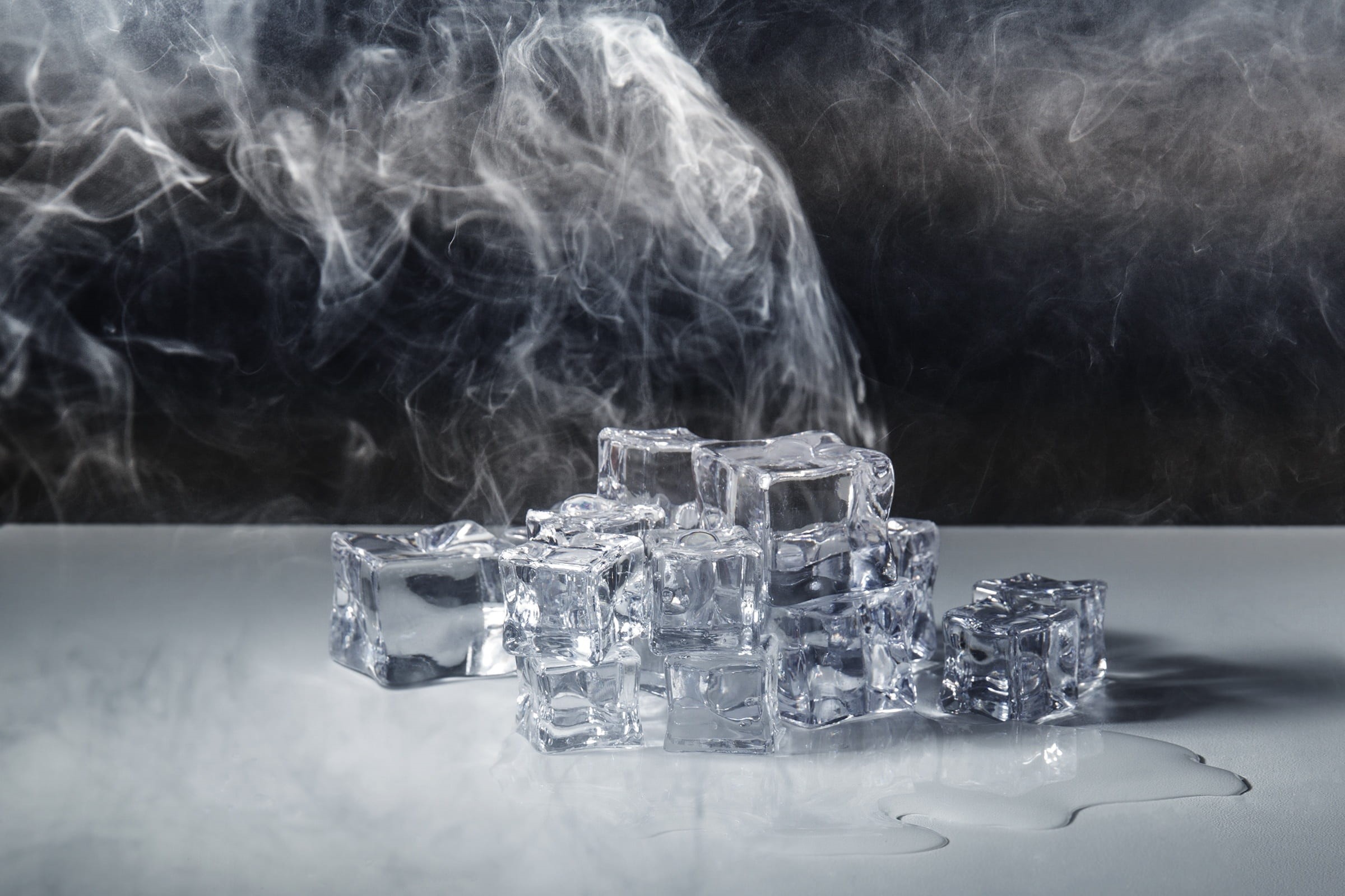 crystal, transparent, glass - material, indoors, jewelry, 1080P, ice cubes, frozen, water, focus on foreground, smoke - physical structure, black background, HD Wallpaper