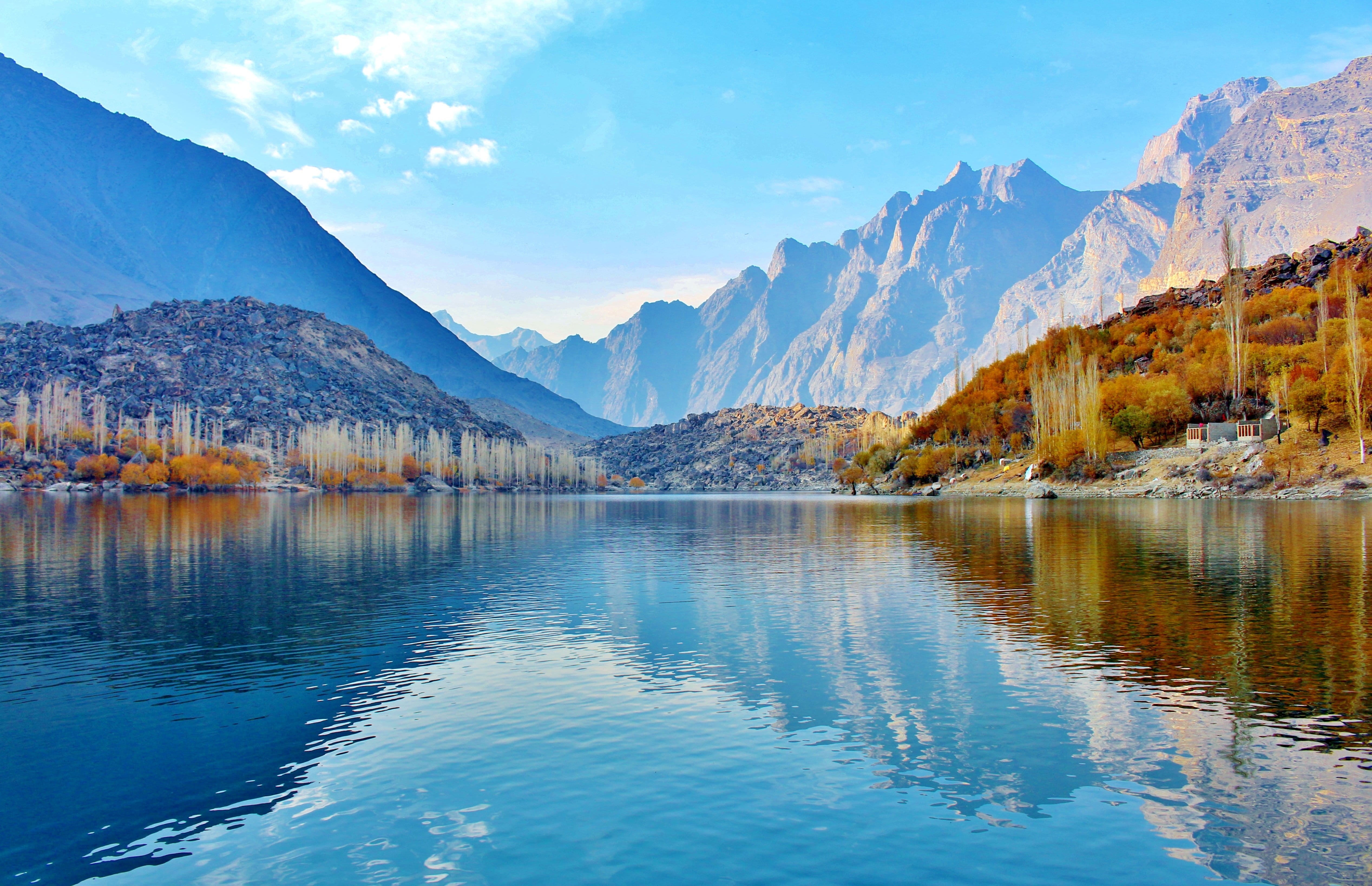 peak, indus river, scenics - nature, european Alps, waterfront, travel destinations, yellow, scenics, water, mountain Range, brown, asia, blue, colorful, HD Wallpaper