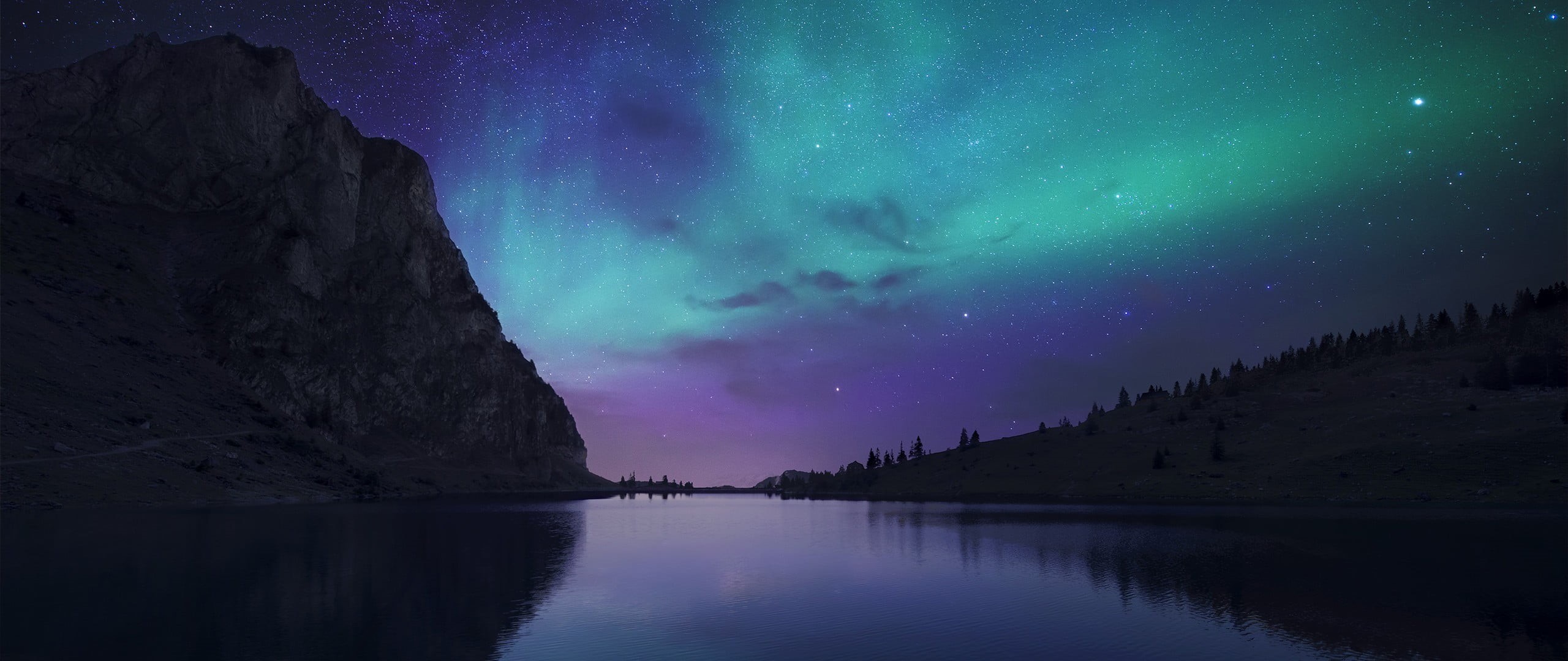 scenics - nature, purple, beauty in nature, space, reflection, mountain, photography, astronomy, lake, 2K, space and astronomy, outdoors, star - space, HD Wallpaper