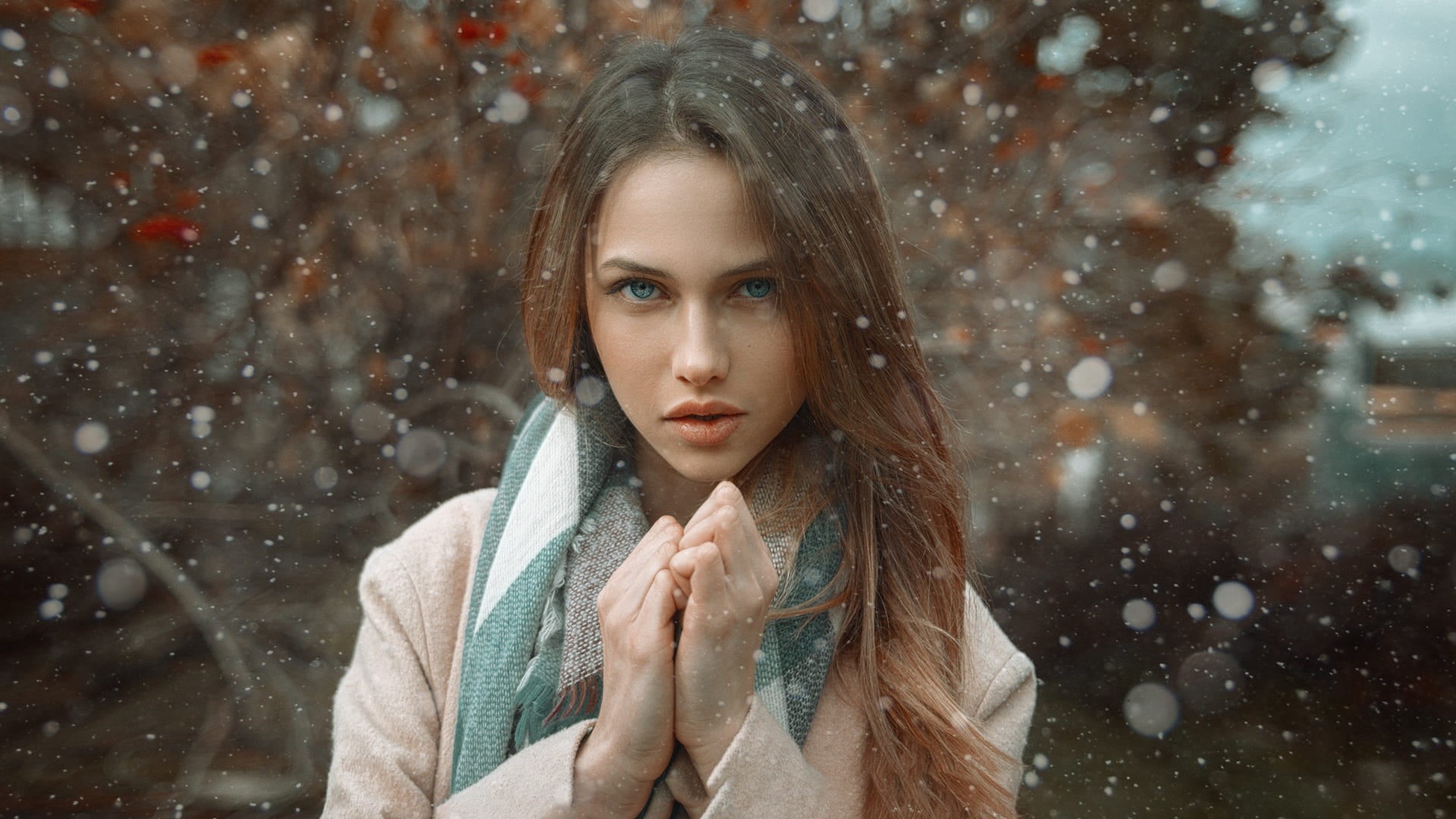 human Hair, beautiful people, nature, day, frost, women outdoors, snowflake, girls, blue eyes, snow, face, teenager, beauty In Nature, young Adult, frozen, HD Wallpaper