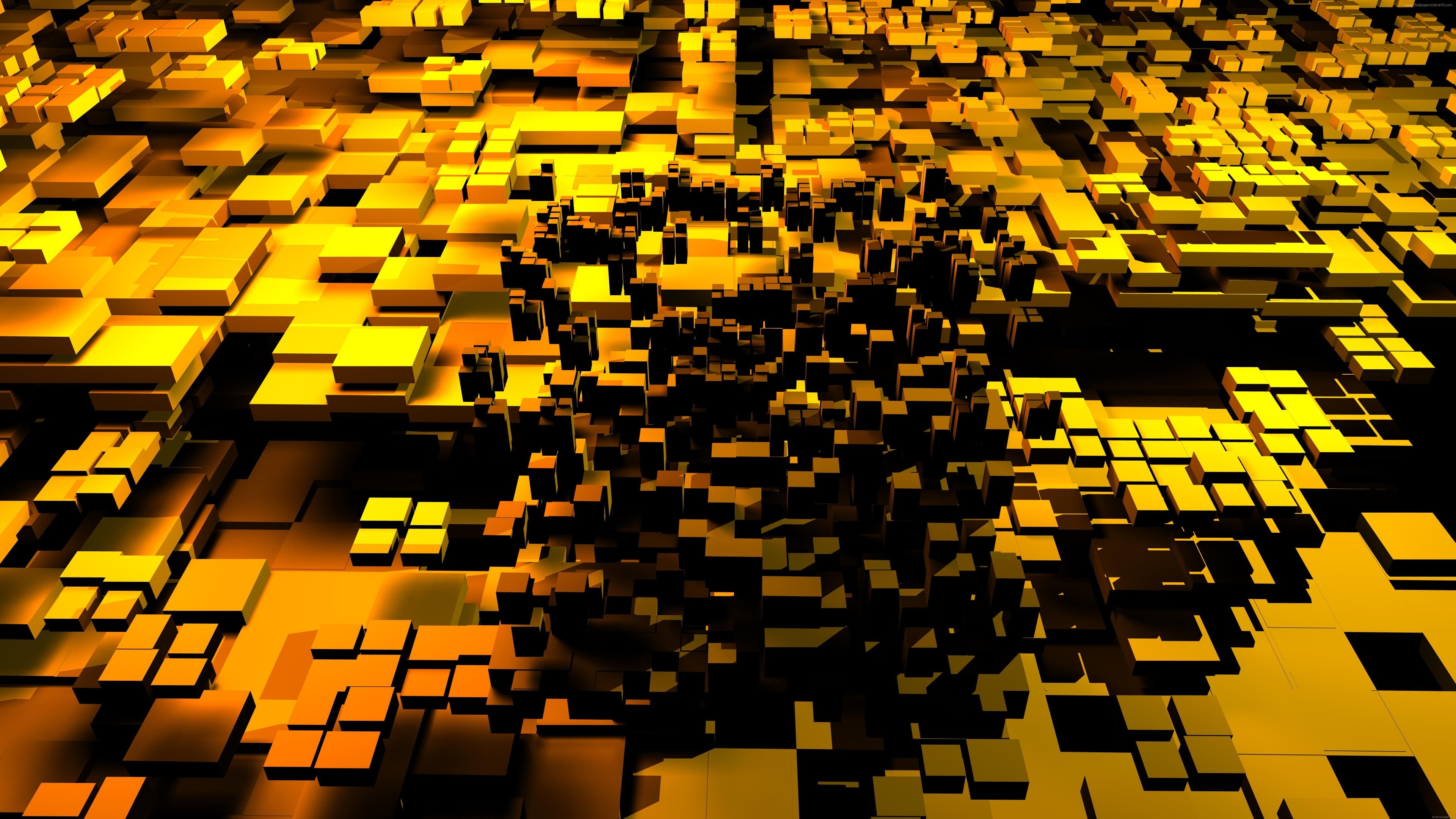 polygon art, yellow background, 4K, cube, 3D, HD Wallpaper