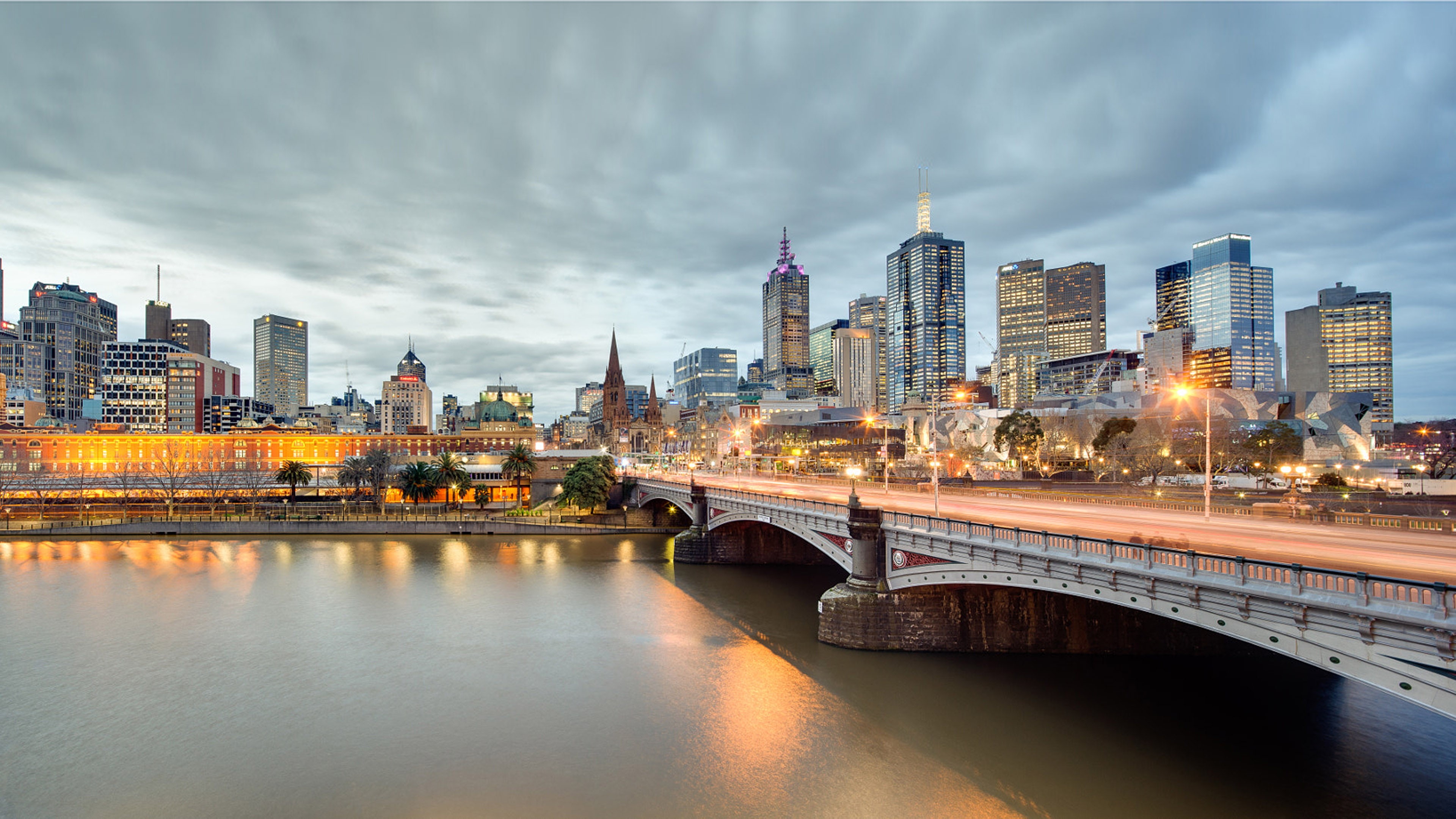 ultra, hd, panorama, city, australia, melbourne, yarra, laptop, hour, river, bridge, princes, blue, 4K, HD Wallpaper