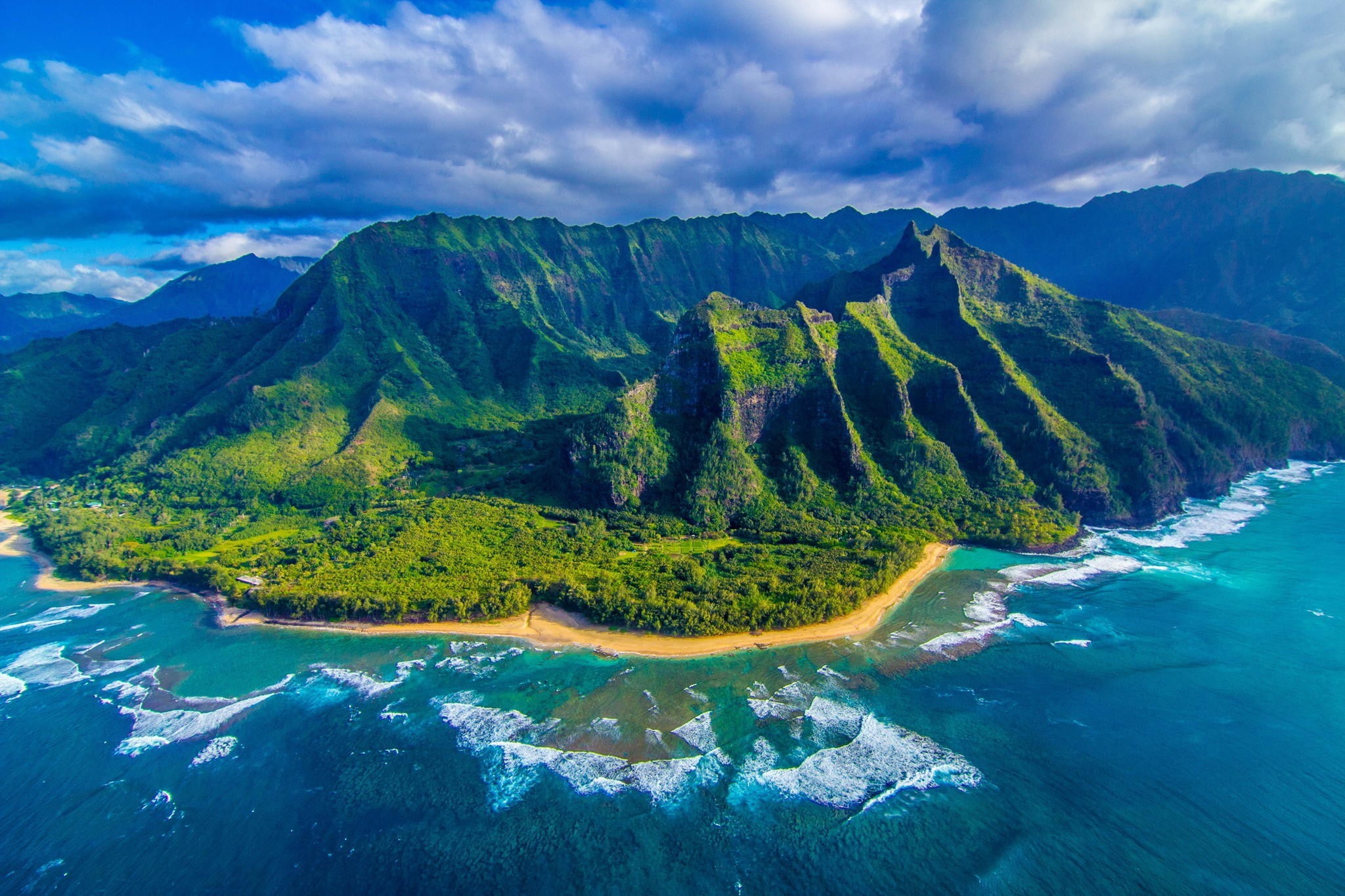 tropical, Nature, green, Hawaii, panorama, Ocean, 1080P, island, HD Wallpaper