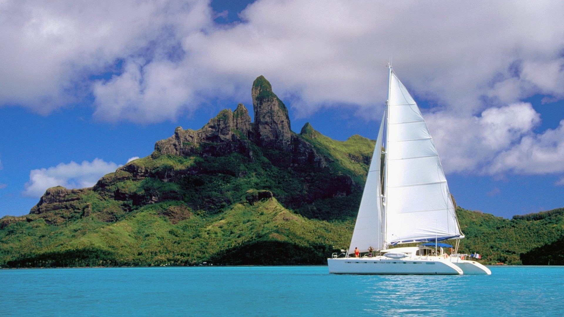 catamaran, lagoon, bora, polynesia, french, 1080P, HD Wallpaper