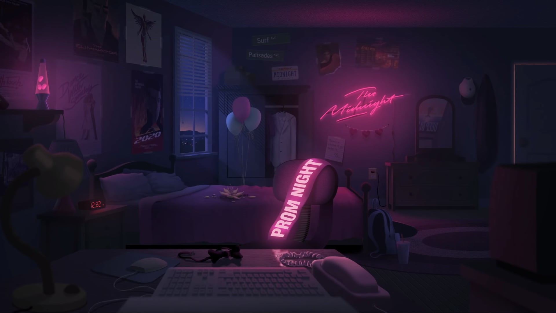 artwork, dark, The Midnight Monsters, desk lamp, alarm clock, indoors, balloon, 1080P, Film posters, clocks, interior, HD Wallpaper