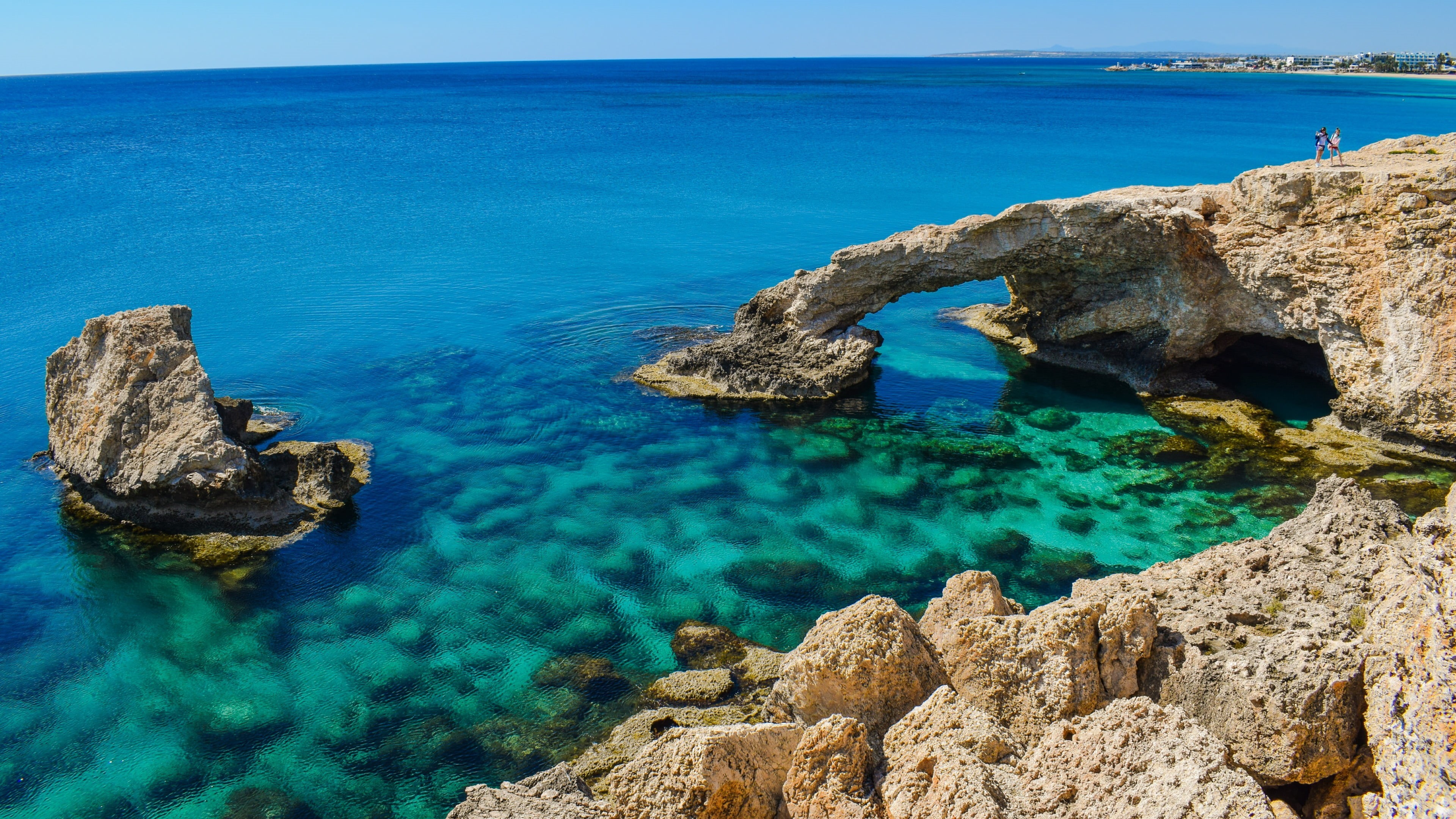 horizon, scenics - nature, cavo greco, cape greco national forest park, shore, rock - object, idyllic, cape greco, beach, turquoise colored, rock formation, HD Wallpaper