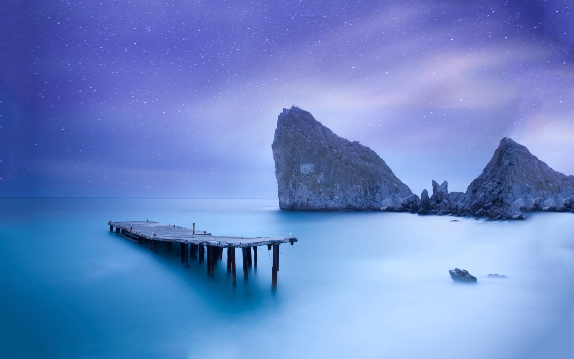 clouds, sea, landscape, galaxy, nautical vessel, mountains, night, cold, tranquility, no people, stars, waterfront, scenics - nature, beauty in nature, HD Wallpaper