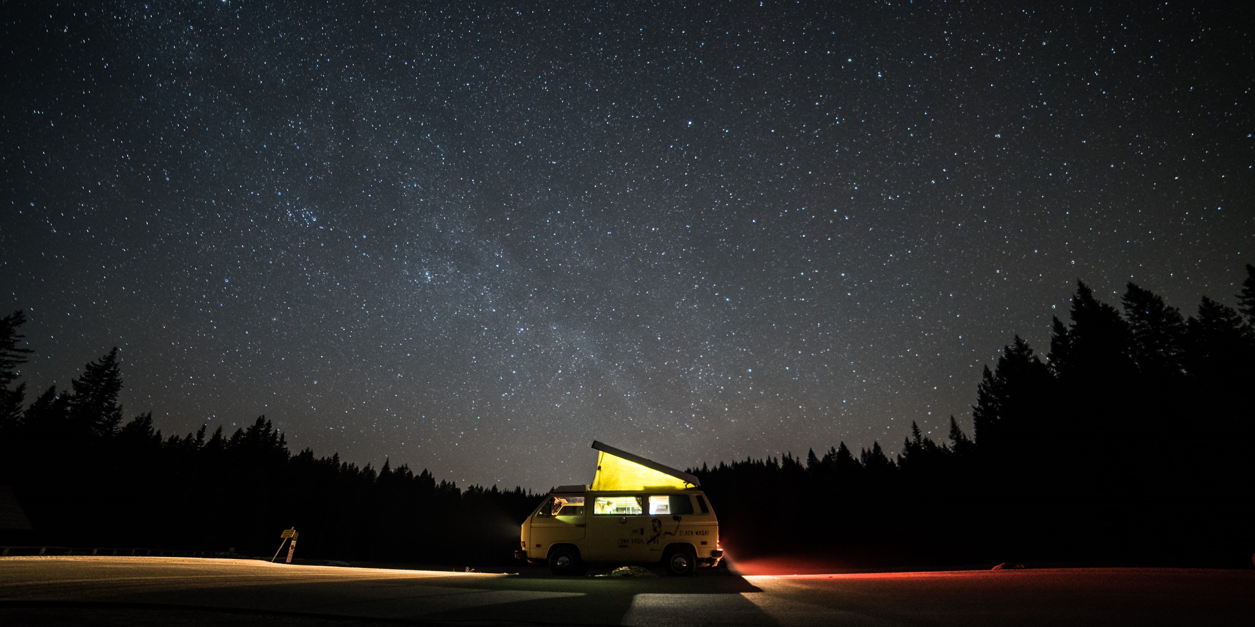 vehicle, land vehicle, mode of transportation, night, space, pokljuka, truck, no people, machine, balkan campers, beauty in nature, star field, camping, HD Wallpaper