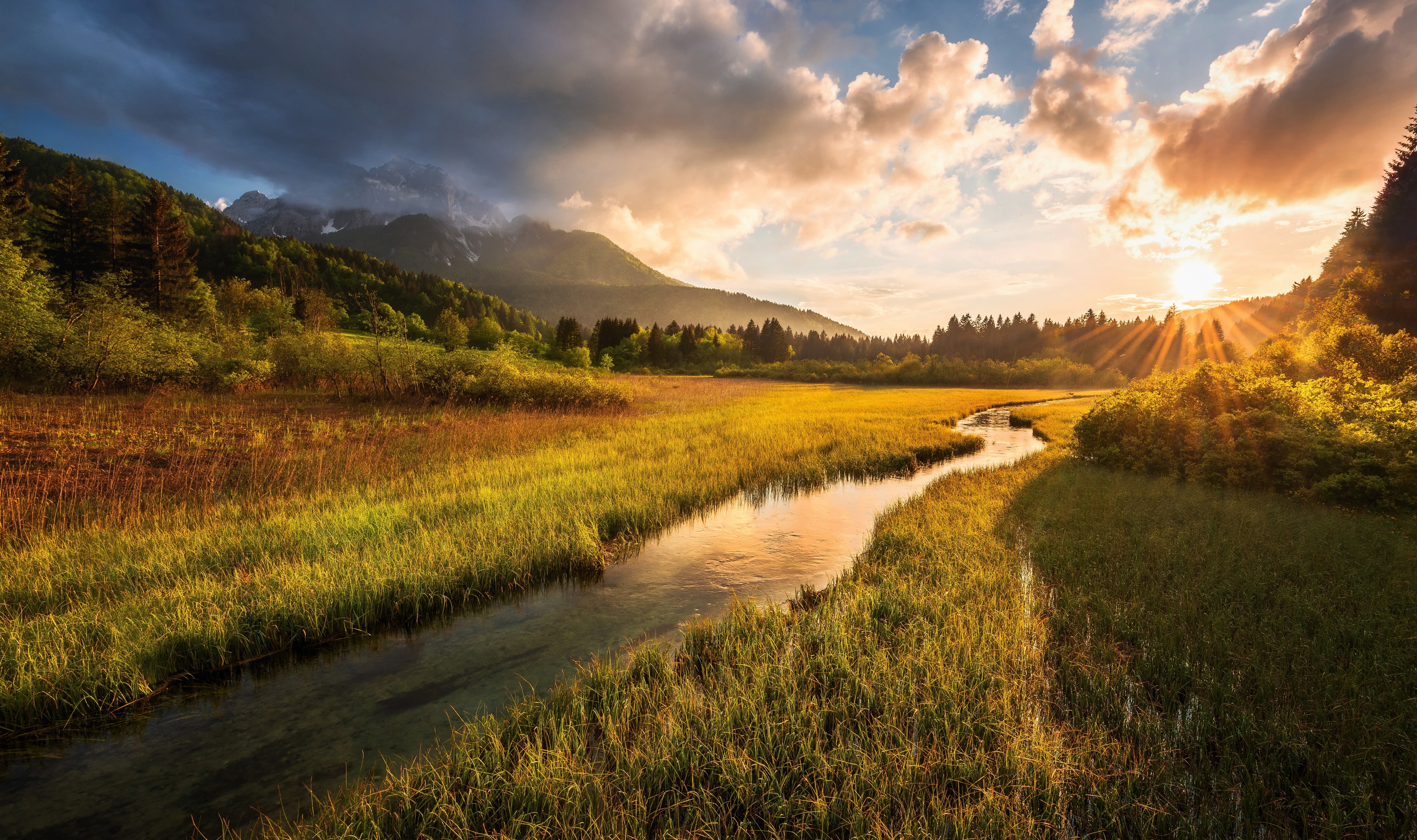 4K, scenics - nature, environment, mountains, mountain, water, tranquility, outdoors, land, landscape, beauty in nature, cloud - sky, stream - flowing water, HD Wallpaper