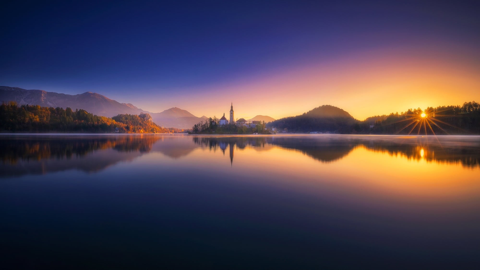 water, photo, reflection, mountain range, sky, sunrise, twilight, waterfront, tranquility, landscape, 1080P, lake, mountain, silhouette, travel destinations, HD Wallpaper