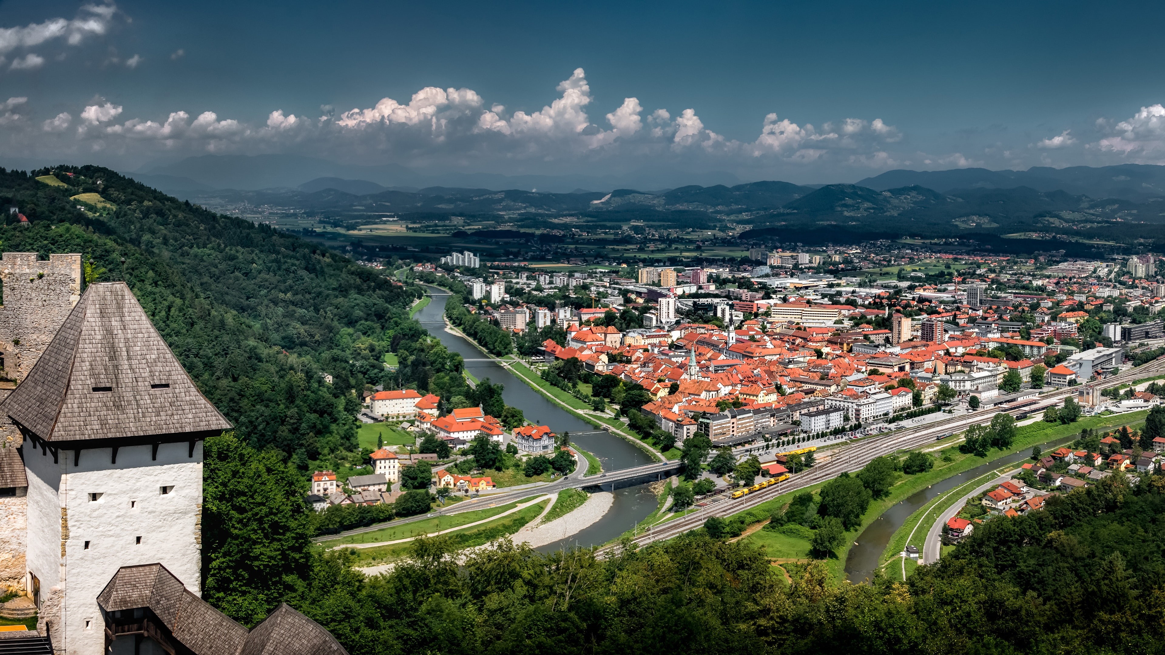 cityscape, celje, panorama, slovenia, europe, 4K, HD Wallpaper