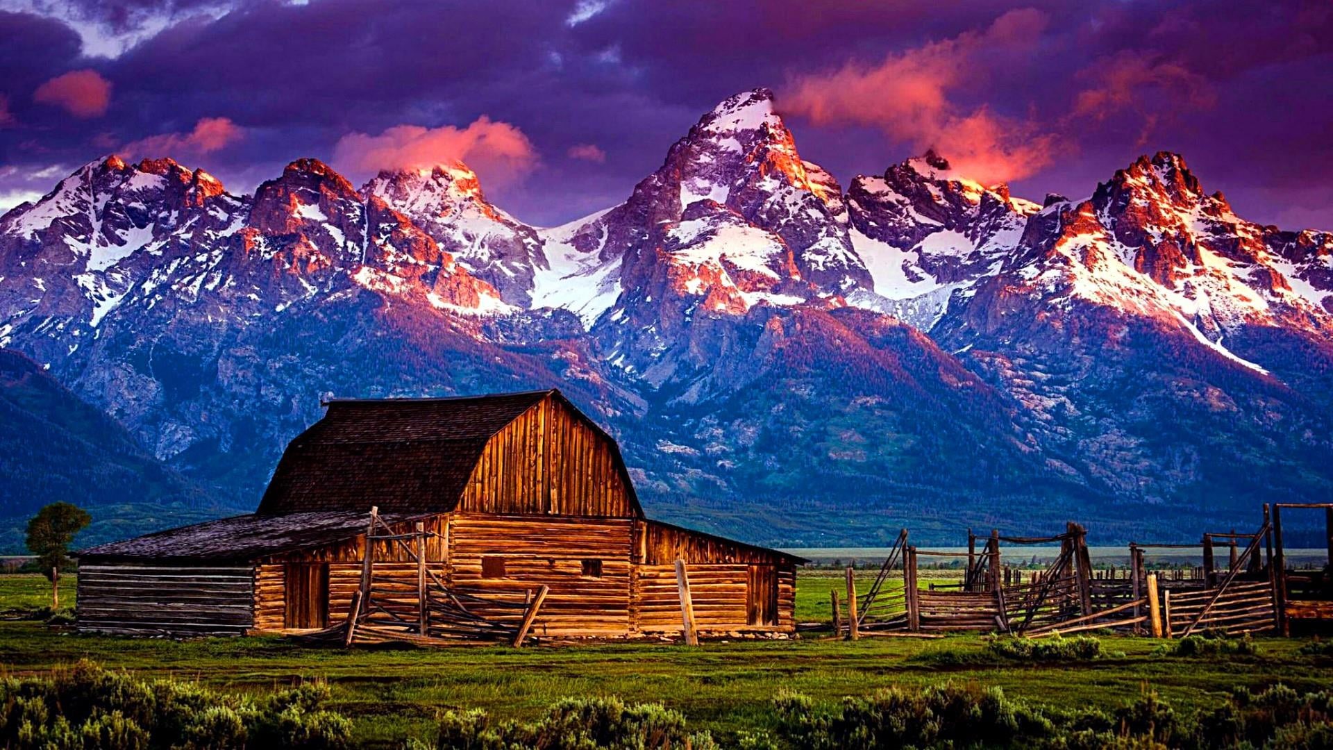 environment, land, travel destinations, moulton barn, beauty in nature, national park, snowcapped mountain, antelope flats, united states, nature, sky, HD Wallpaper
