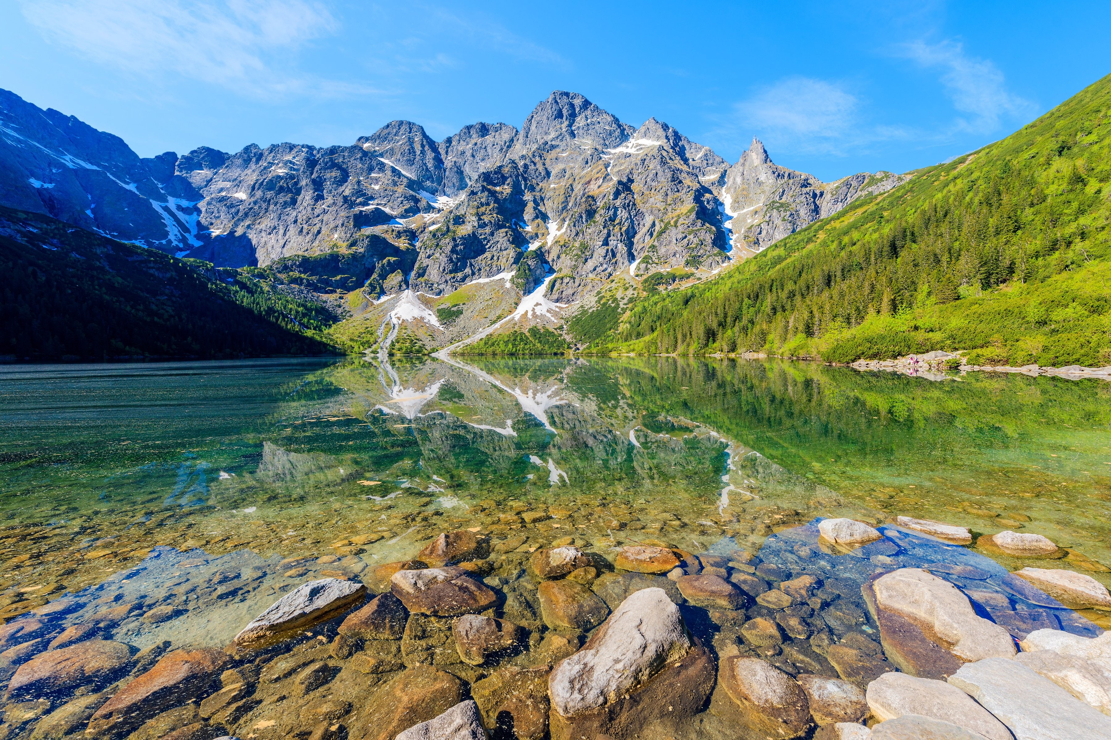 oko, lake, nature, mountains, stones, scenery, 2K, tatra, morskie, poland, HD Wallpaper