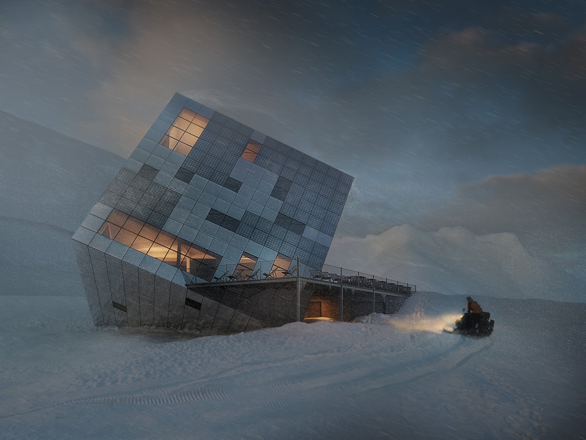 Tatra Mountains, gray, sunset, Slovakia, outdoors, cloud - sky, day, sea, snowing, digital composite, cold temperature, curtain, building exterior, 1080P, HD Wallpaper
