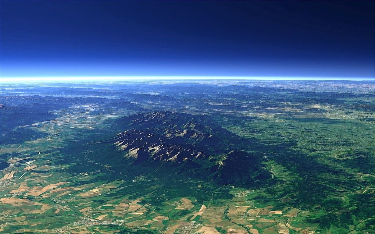 no people, satellite view, beauty in nature, blue, outdoors, copy space, water, space, 480P, photography, land, brown, cloud - sky, tranquility, landscape, HD Wallpaper
