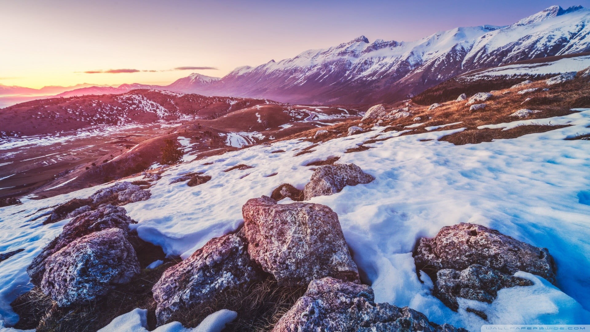 beauty In Nature, gray, sunrise - Dawn, cloud - Sky, hill, autumn, snowcapped mountain, frozen, rock - Object, idyllic, tree, snow, glacier, blue, rock, HD Wallpaper