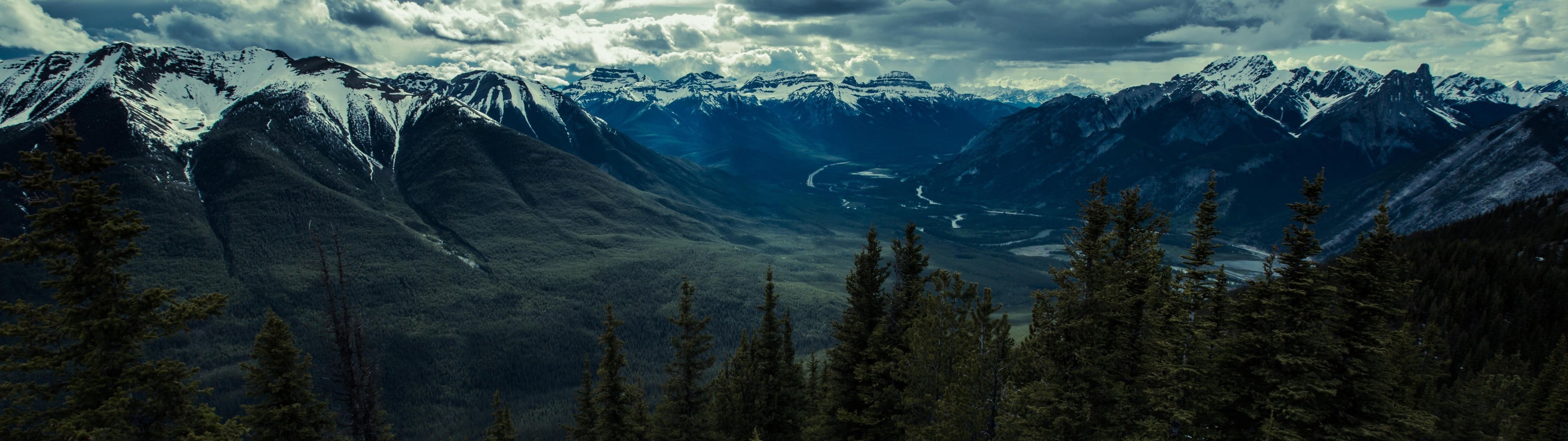 snowcapped mountain, travel, glacier, Canada, tourism, sky, landscape, cold temperature, forest, wilderness Area, panoramic, blue, pine woodland, national Landmark, HD Wallpaper