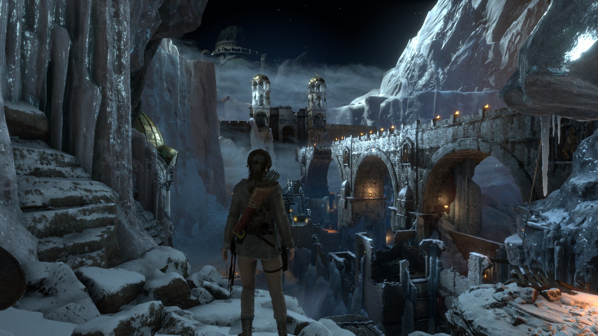 real people, 1080P, built structure, indoors, winter, night, Rise of the Tomb Raider, place of worship, nature, illuminated, Lara Croft, solid, standing, HD Wallpaper