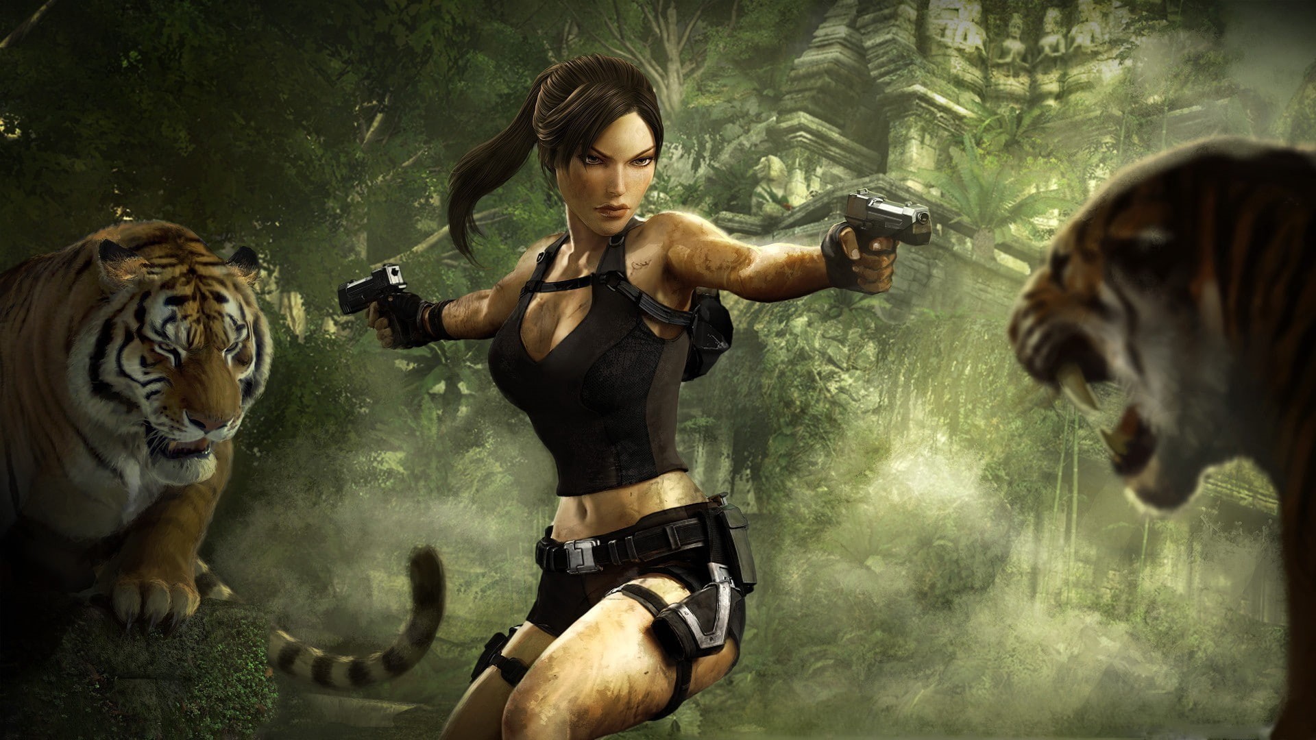 1080P, aggression, young men, real people, Lara Croft, Tomb Raider: Underworld, video games, holding, men, pets, one animal, Tomb Raider, casual clothing, HD Wallpaper