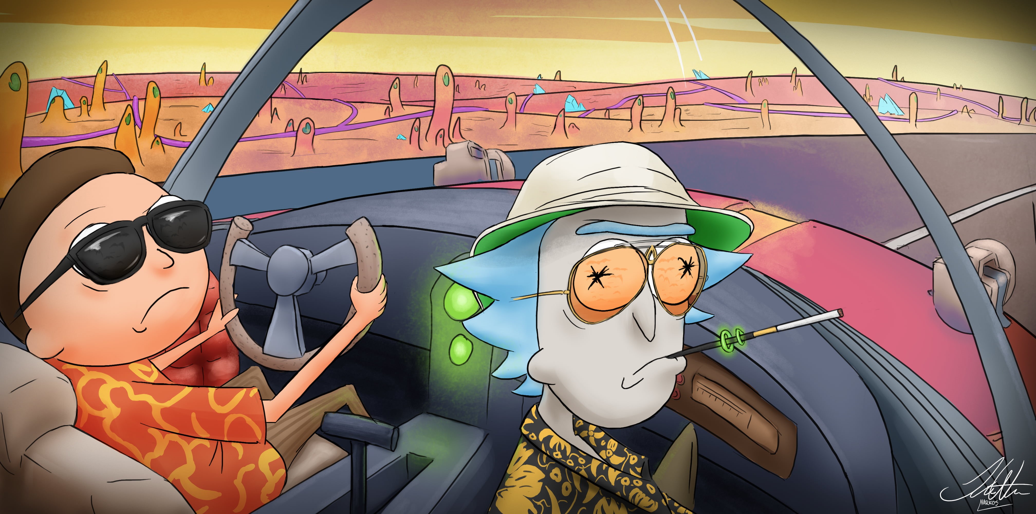 day, 4K, drawing, amusement park ride, enjoyment, crossover, male likeness, Rick and Morty, creativity, multi colored, arts culture and entertainment, HD Wallpaper