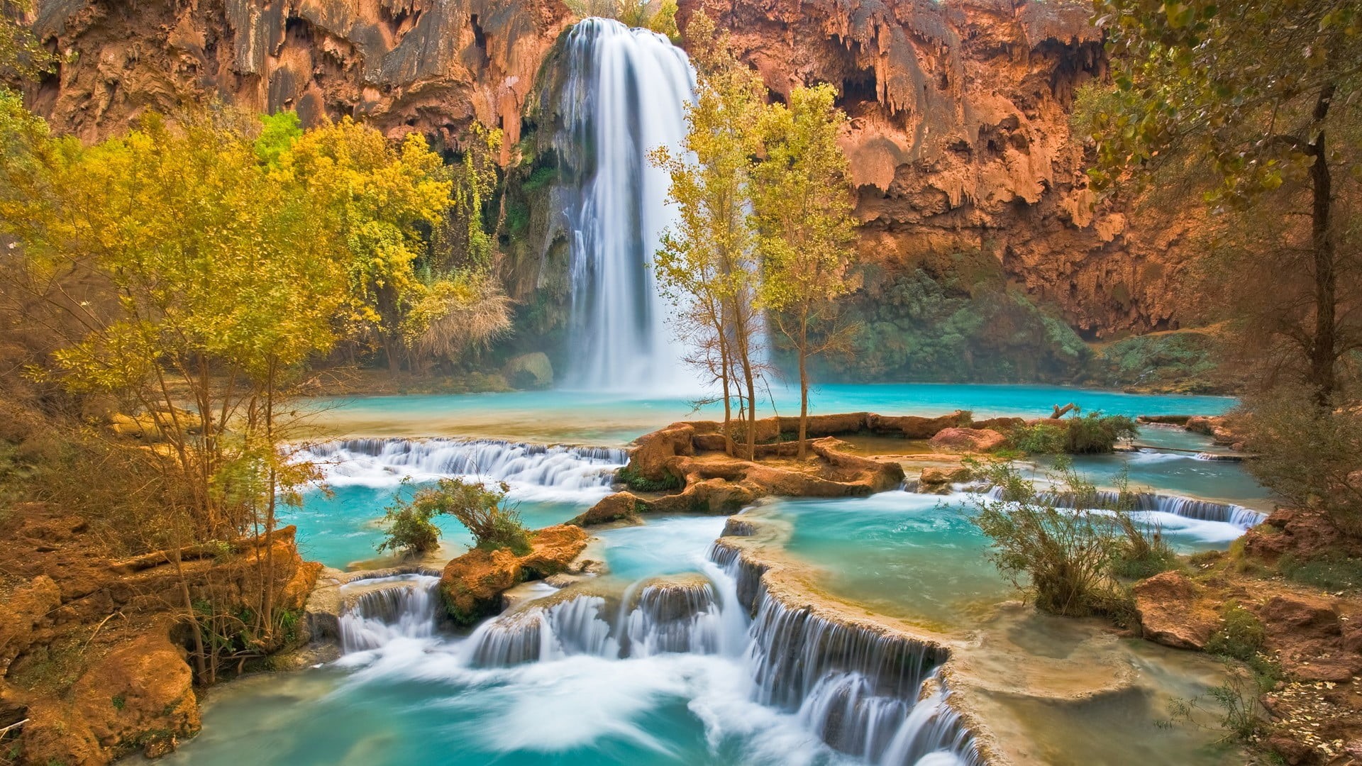 river, national Landmark, nature, beauty In Nature, uncultivated, scenics, woodland, travel, no people, waterfalls, rock, painting, tropical Rainforest, HD Wallpaper