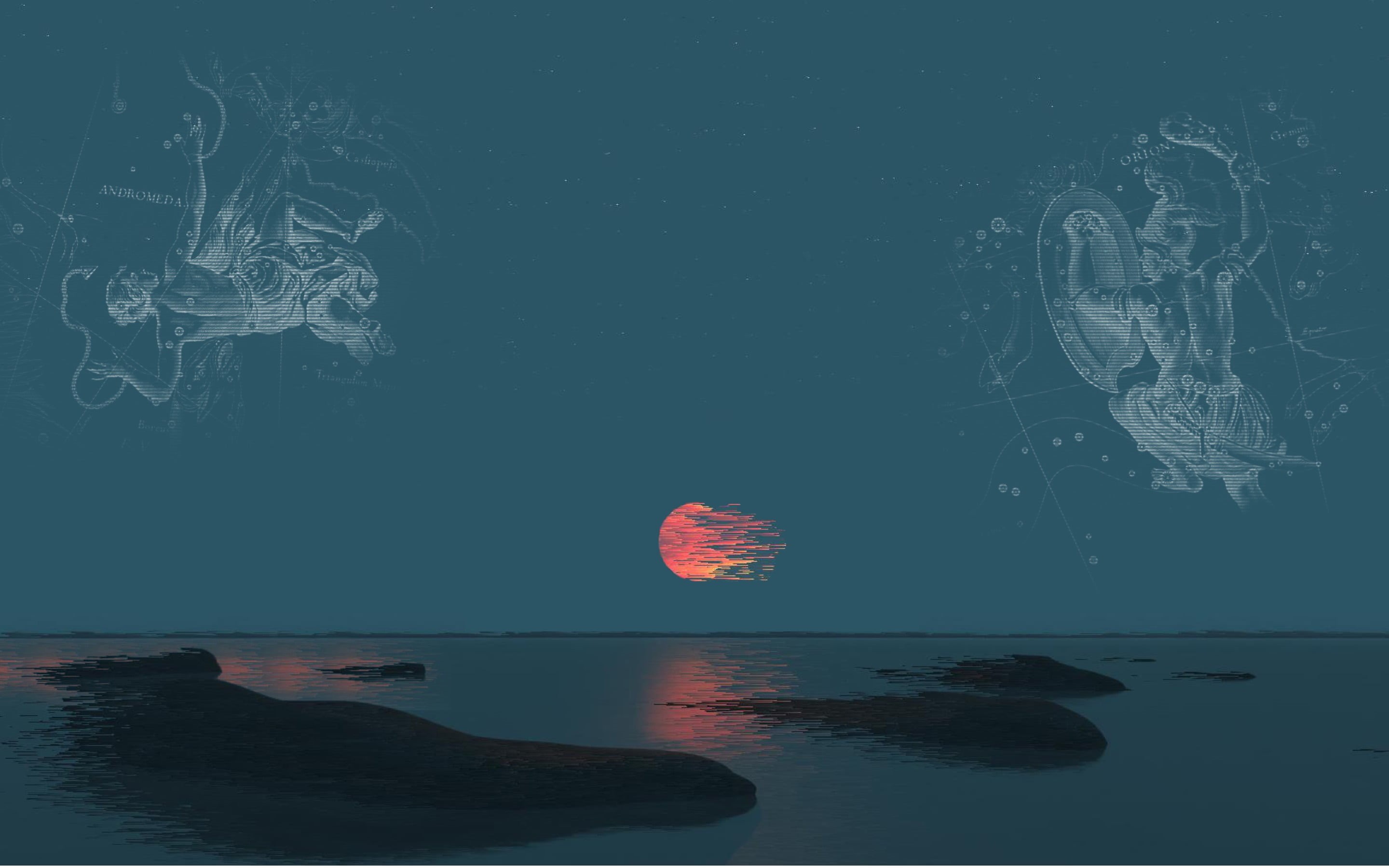landscape, abstract, space, art and craft, land, sky, marine, artwork, body, jellyfish, blue, star - space, invertebrate, digital art, nature, outdoors, HD Wallpaper