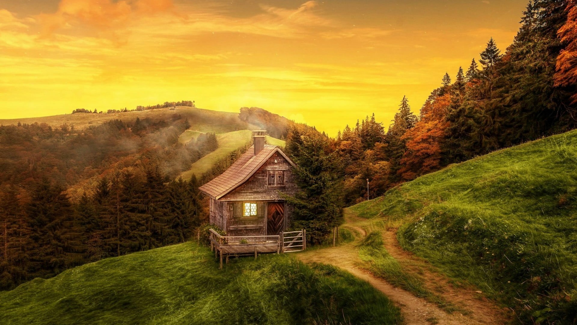 atzmännig, hill, building, house, wilderness, home, scenics - nature, grass, sunset, tranquil scene, beauty in nature, building exterior, switzerland, wooden, HD Wallpaper