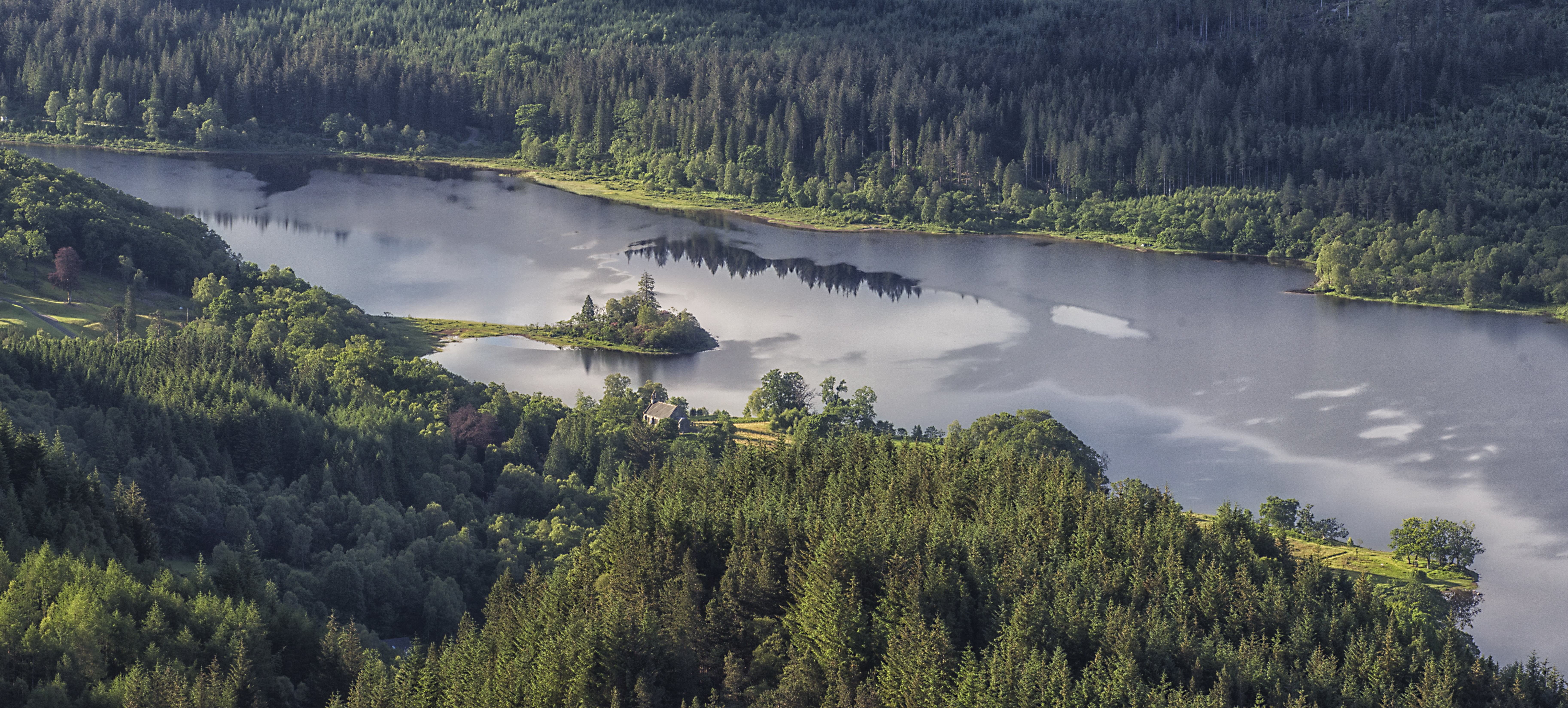forest, trees, tree, nature, along, landscape, lake, mountain, Trossachs, water, photo, Scotland, outdoors, scenics, river, summer, Loch Achray, Ben Aan, HD Wallpaper
